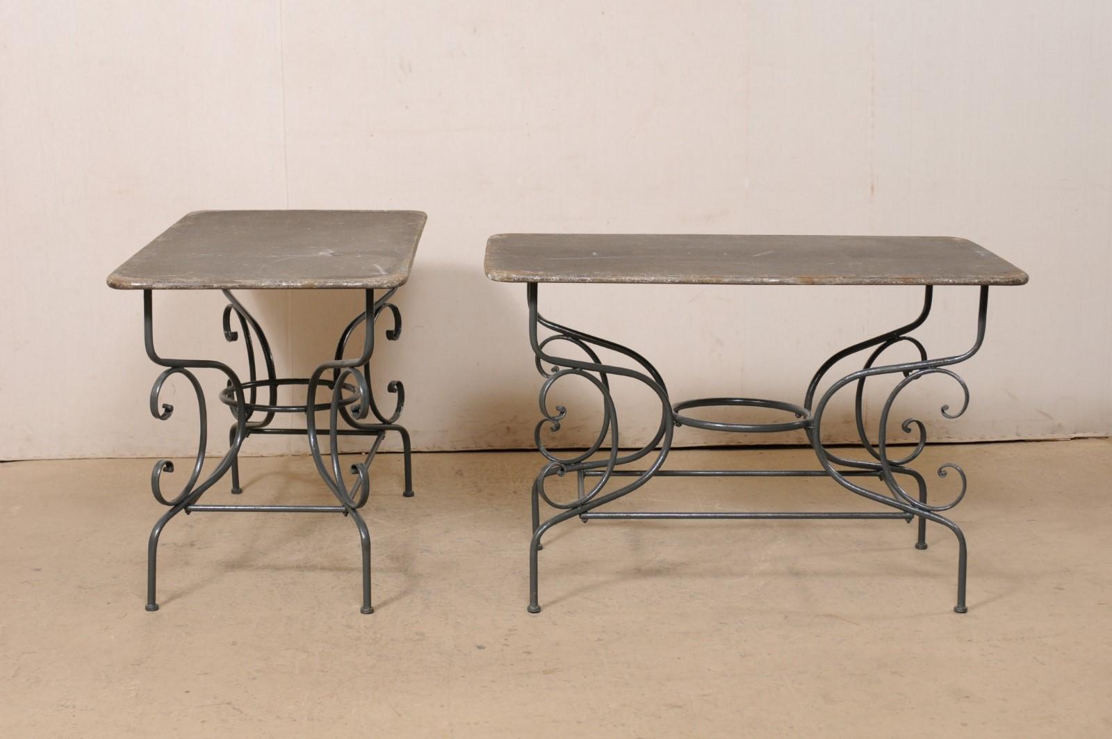French Pair of Metal Occasional Tables on Shapely/Whimsical Bases, Mid-Century For Sale 4