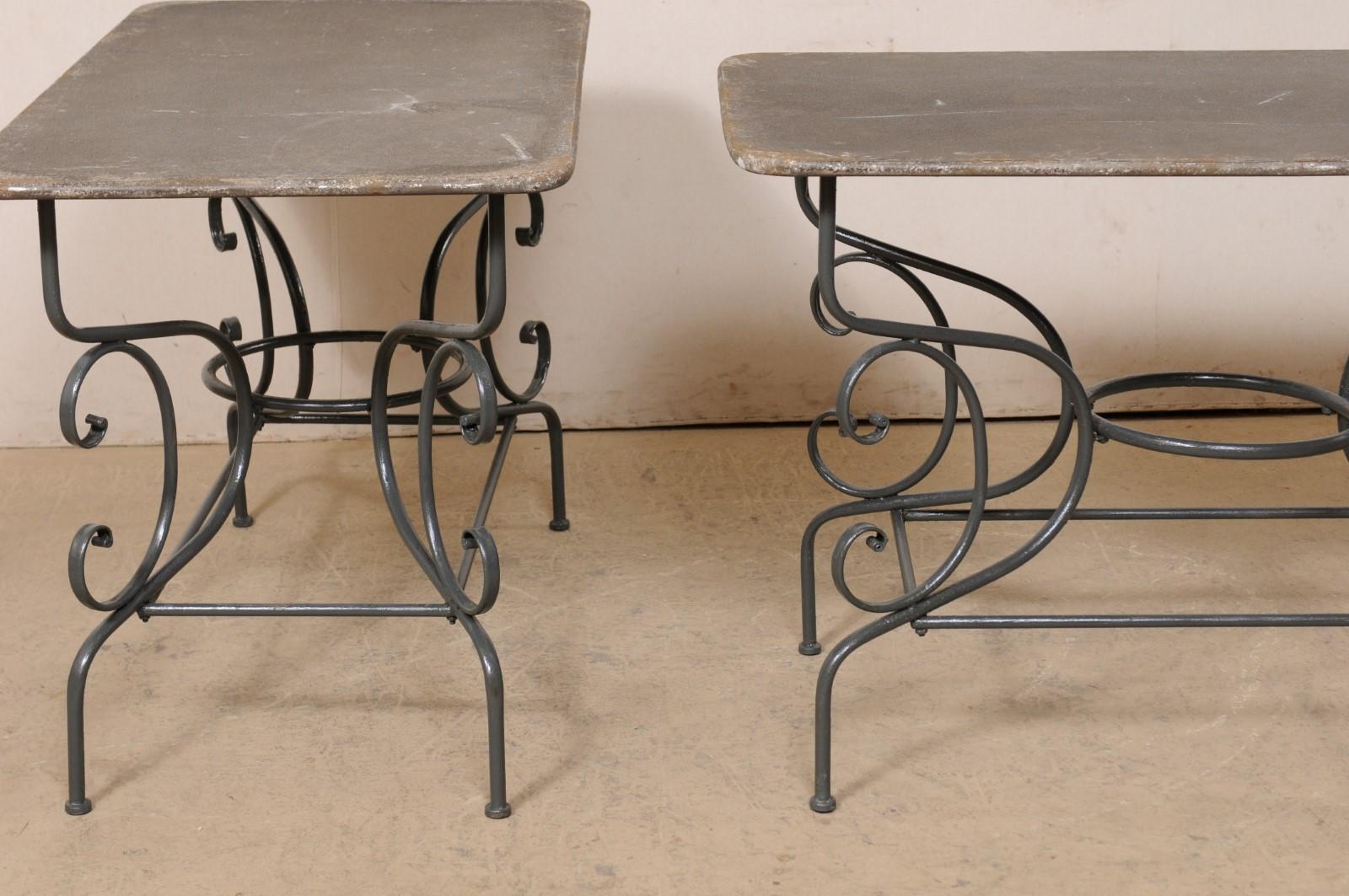 French Pair of Metal Occasional Tables on Shapely/Whimsical Bases, Mid-Century For Sale 5