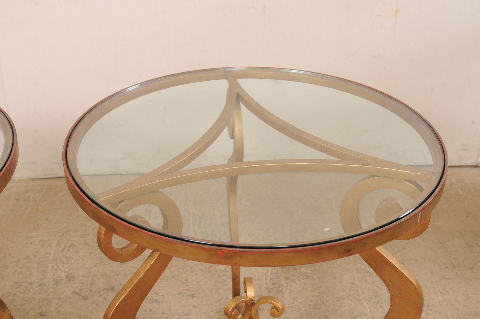 French Pair of Mid-Century 2.5 Ft. Round Glass-Top Accent Tables  For Sale 6