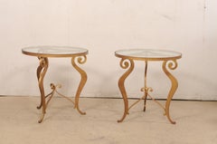 French Pair of Mid-Century 2.5 Ft. Round Glass-Top Accent Tables