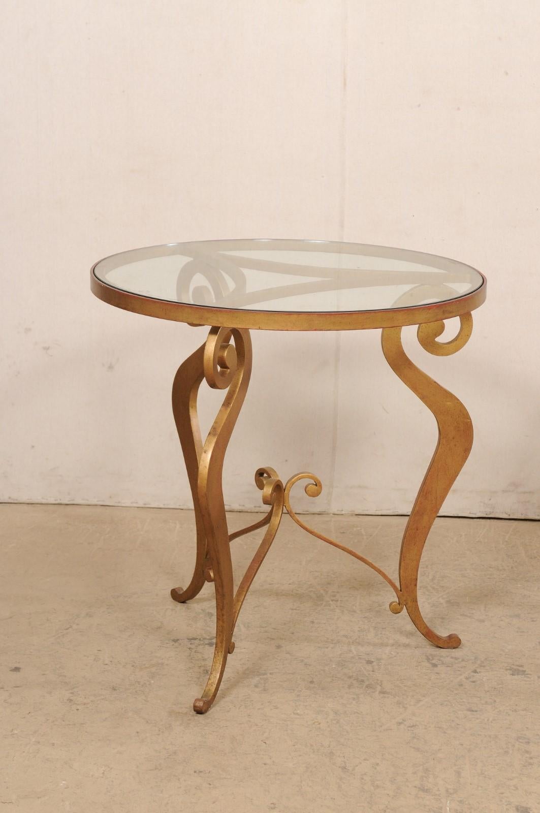French Pair of Mid-Century 2.5 Ft. Round Glass-Top Accent Tables  In Good Condition For Sale In Atlanta, GA