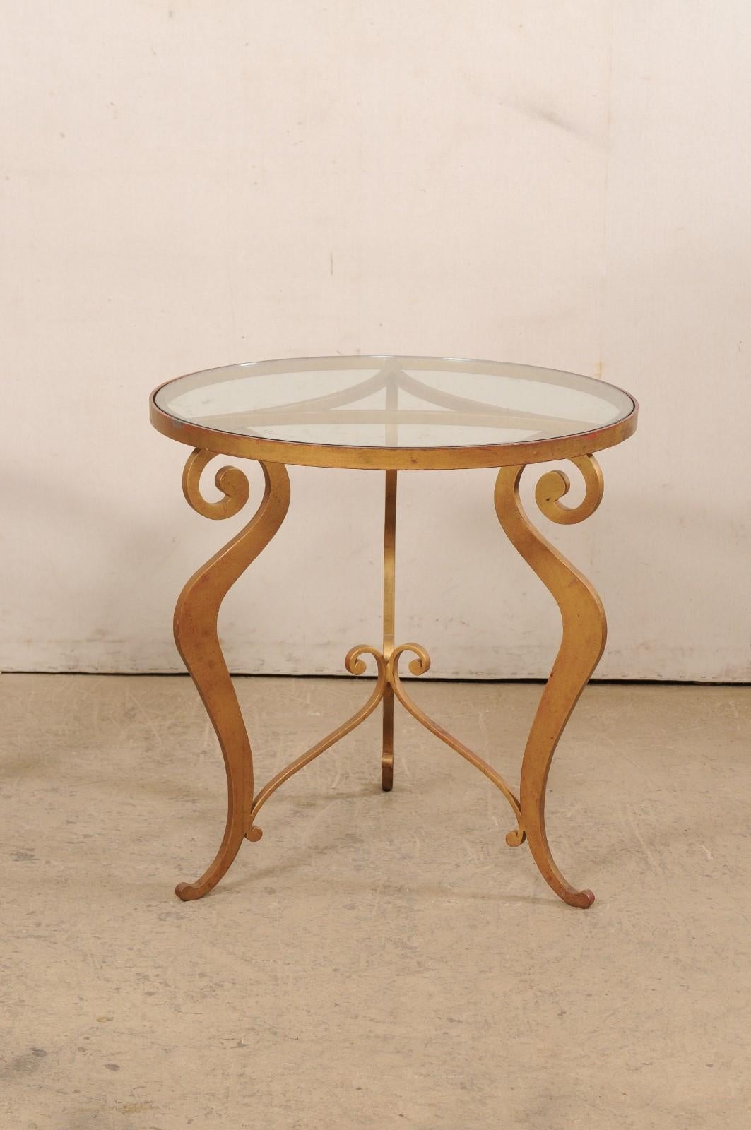 20th Century French Pair of Mid-Century 2.5 Ft. Round Glass-Top Accent Tables  For Sale