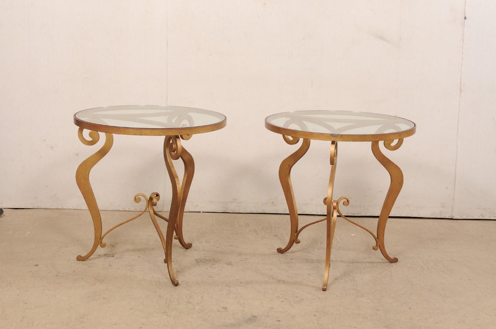 French Pair of Mid-Century 2.5 Ft. Round Glass-Top Accent Tables  For Sale 1
