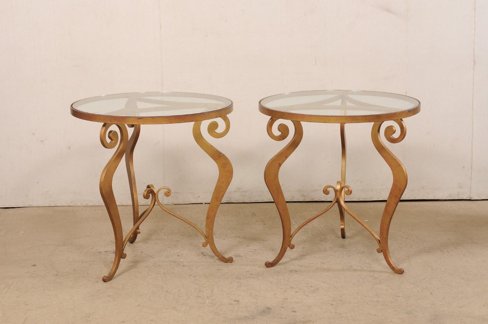 French Pair of Mid-Century 2.5 Ft. Round Glass-Top Accent Tables  For Sale 2