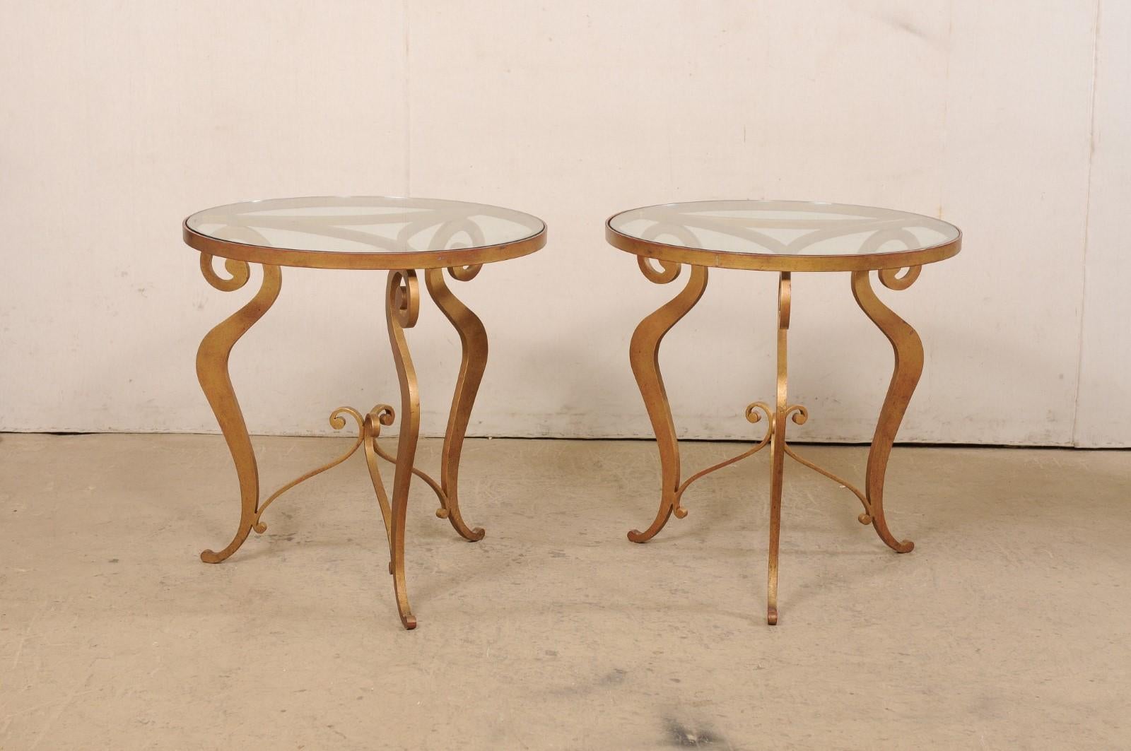 French Pair of Mid-Century 2.5 Ft. Round Glass-Top Accent Tables  For Sale 3