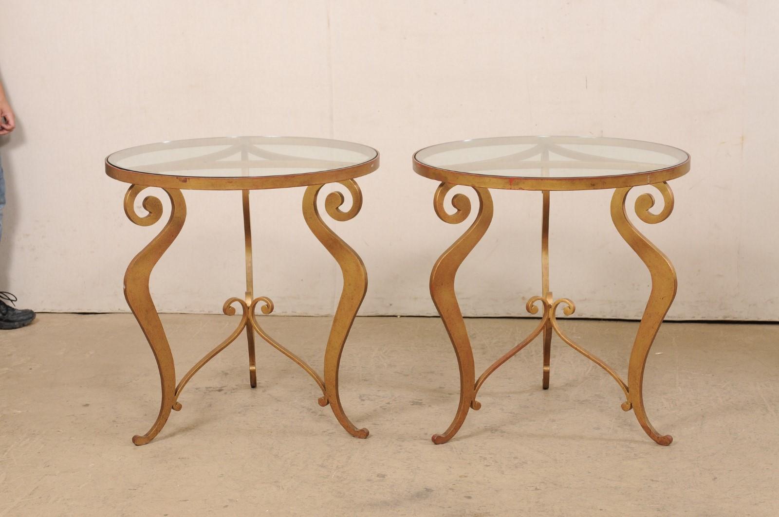 French Pair of Mid-Century 2.5 Ft. Round Glass-Top Accent Tables  For Sale 4