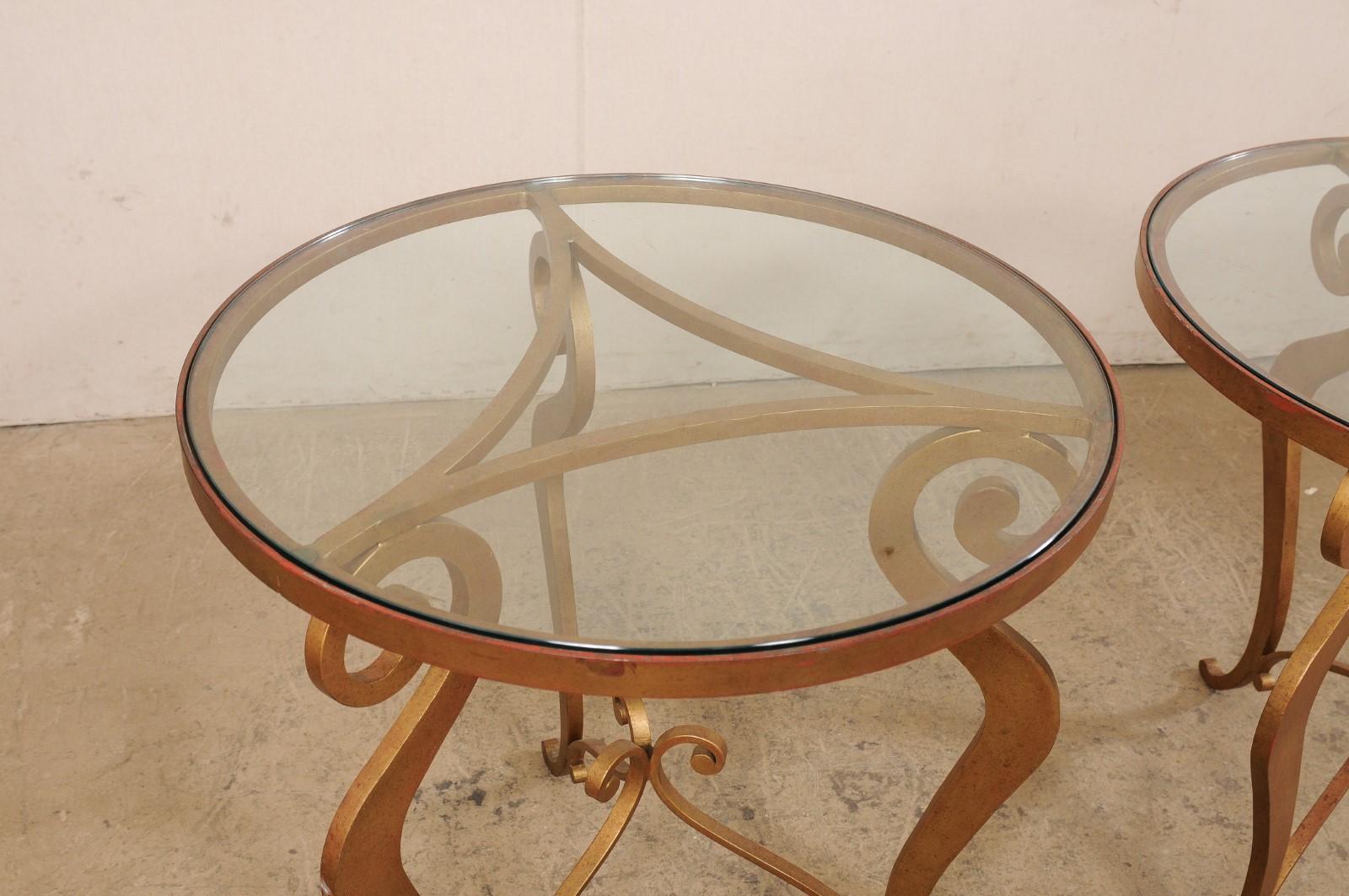 French Pair of Mid-Century 2.5 Ft. Round Glass-Top Accent Tables  For Sale 5