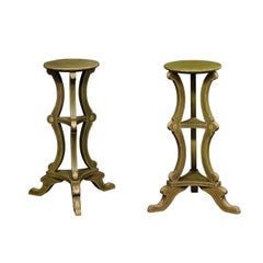 French Pair of Mid-Century 3-Tier Pedestals, Green Color