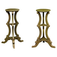 French Pair of Mid-Century 3-Tier Pedestals, Green Color