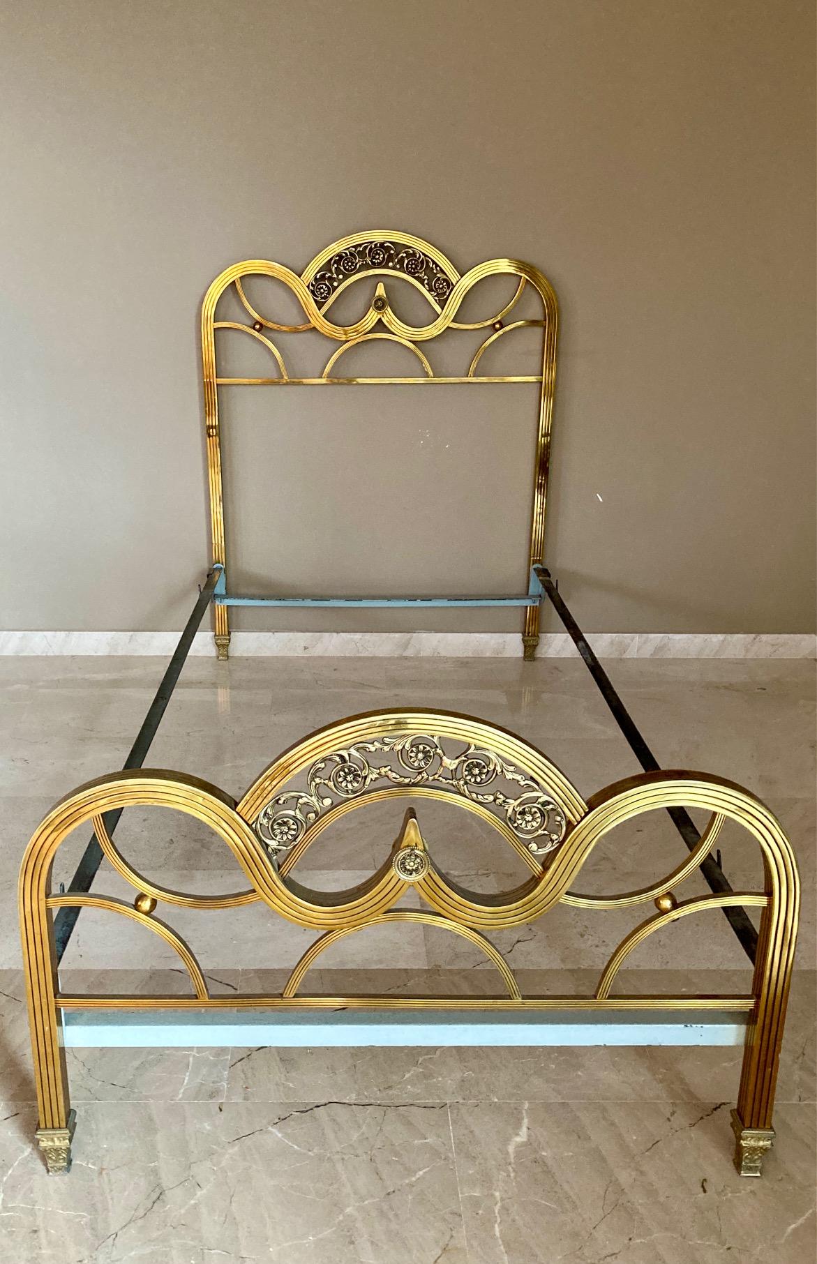 Mid-Century Modern French Pair of Midcentury Gold Brass and Bronze Twin Size Headboards