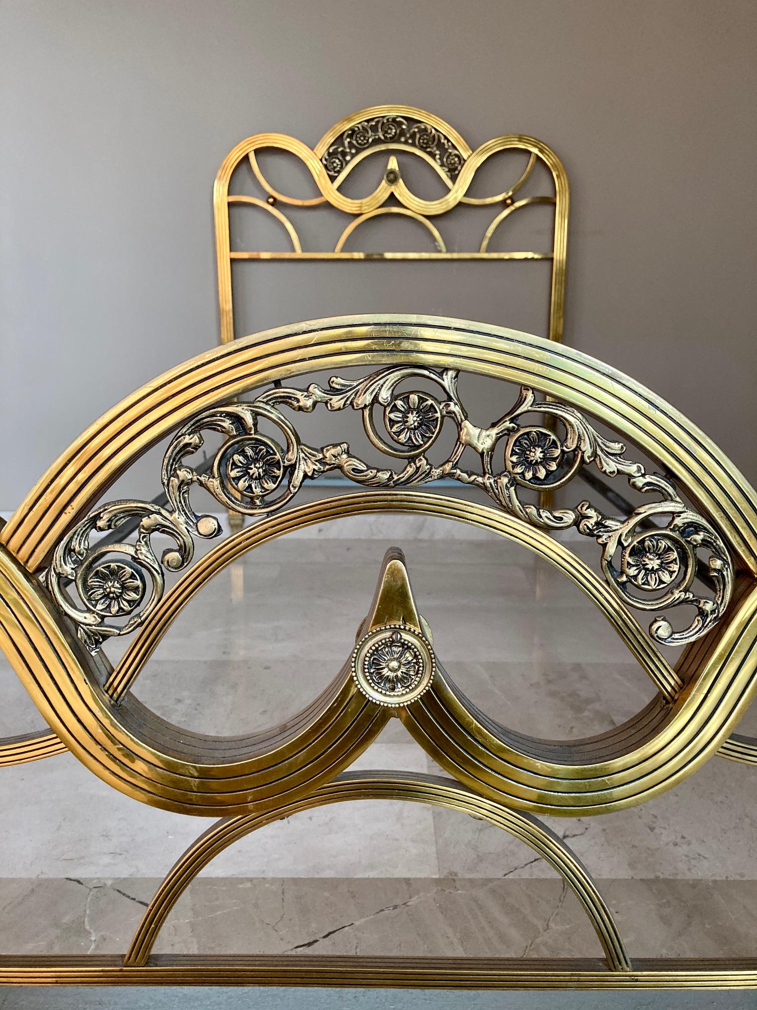 20th Century French Pair of Midcentury Gold Brass and Bronze Twin Size Headboards