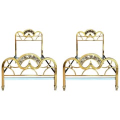 French Pair of Midcentury Gold Brass and Bronze Twin Size Headboards