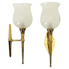 Französisch Paar Midcentury Petite Messing Sconces