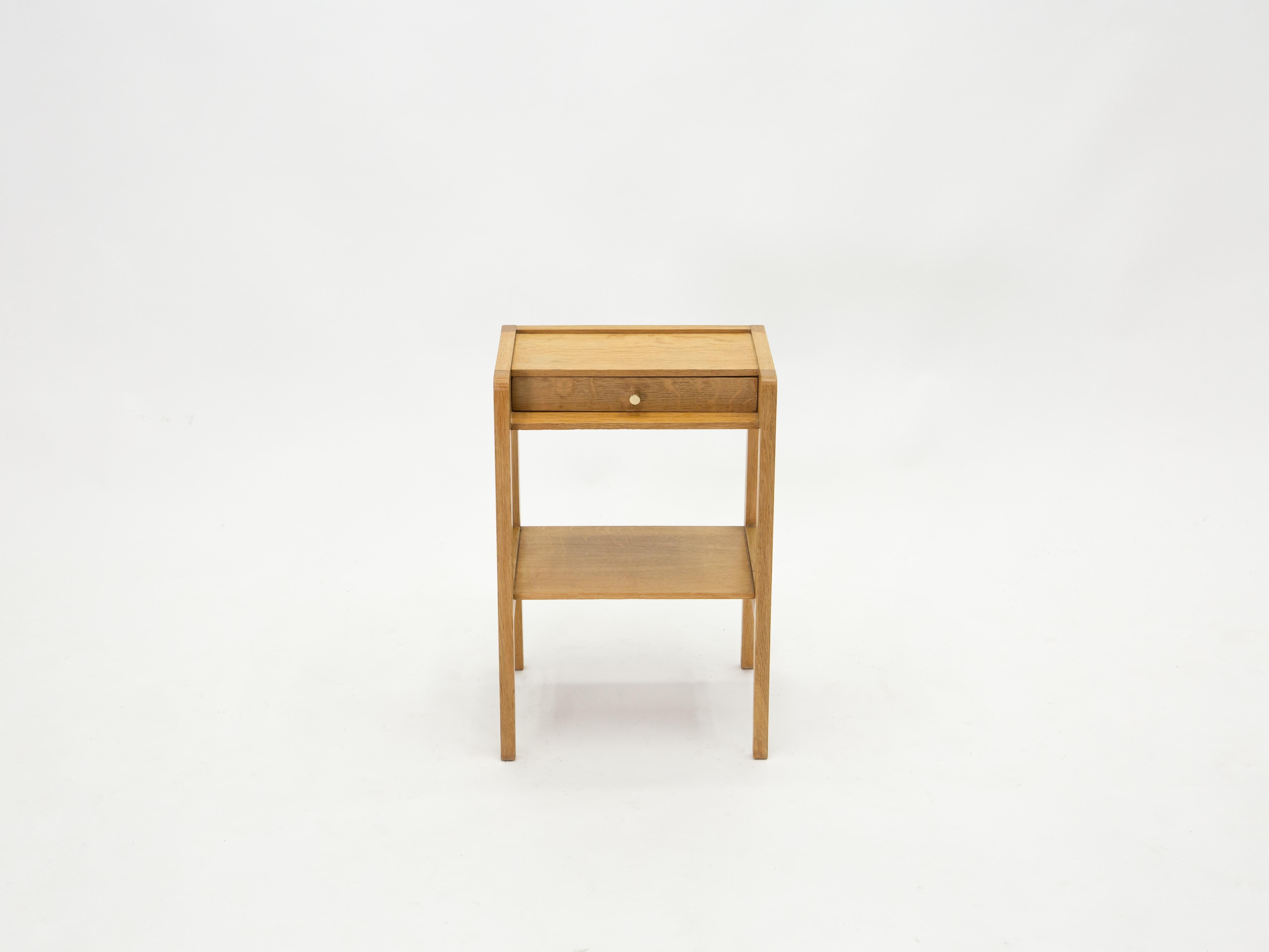 French Pair of Modernist Nightstands One Drawer Oakwood, 1950s 4