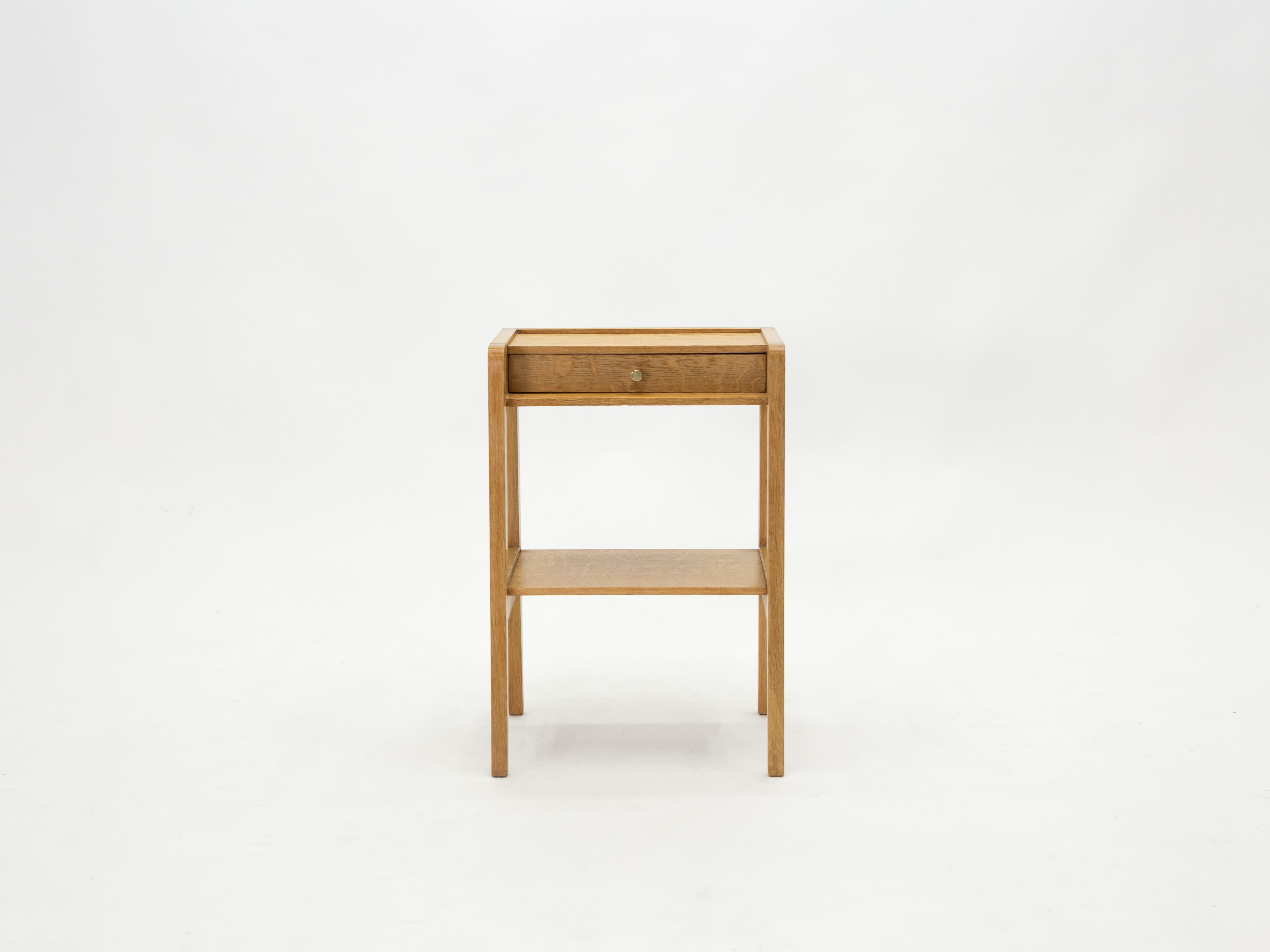 French Pair of Modernist Nightstands One Drawer Oakwood, 1950s 7