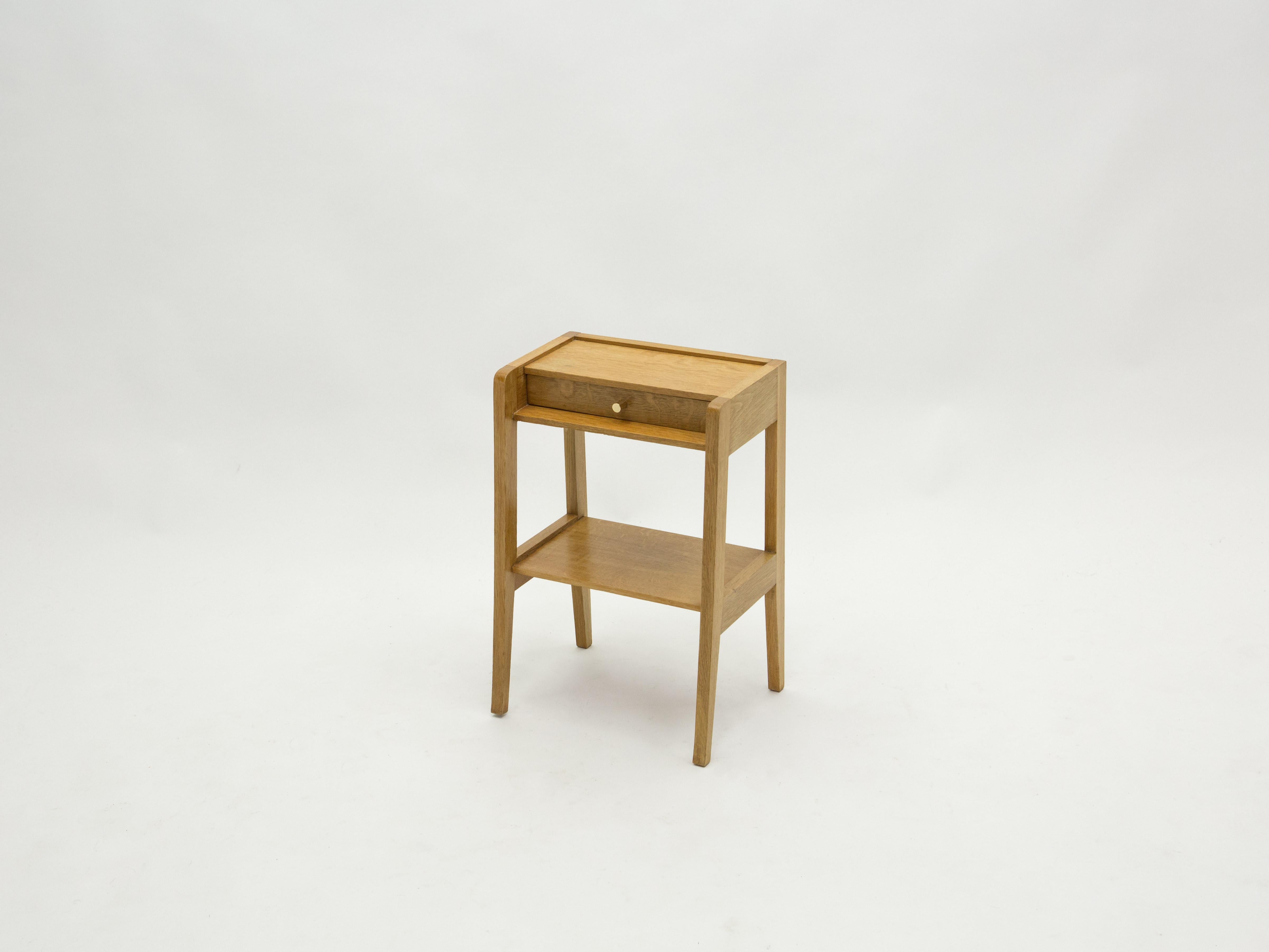 French Pair of Modernist Nightstands One Drawer Oakwood, 1950s 8