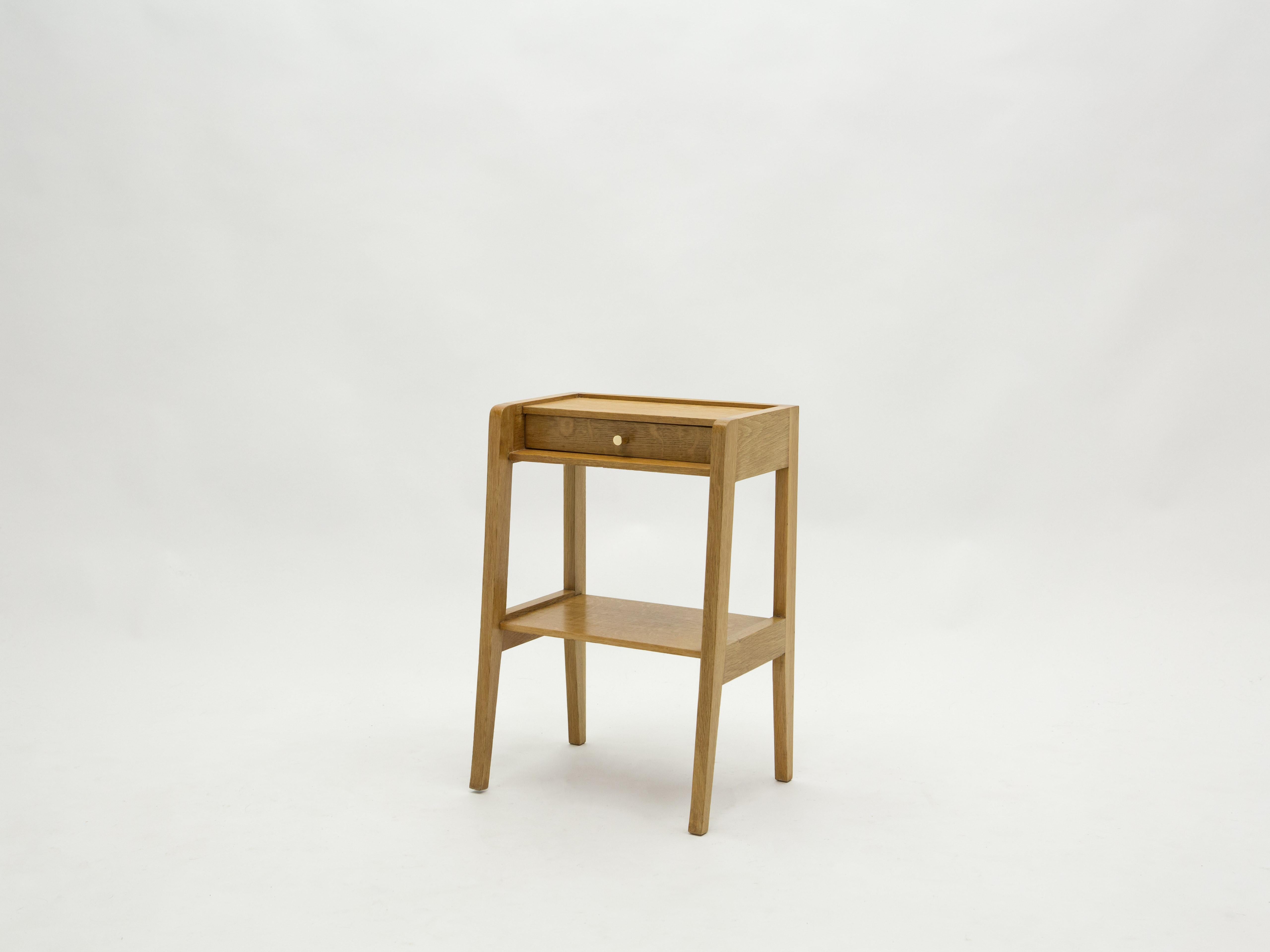French Pair of Modernist Nightstands One Drawer Oakwood, 1950s 9