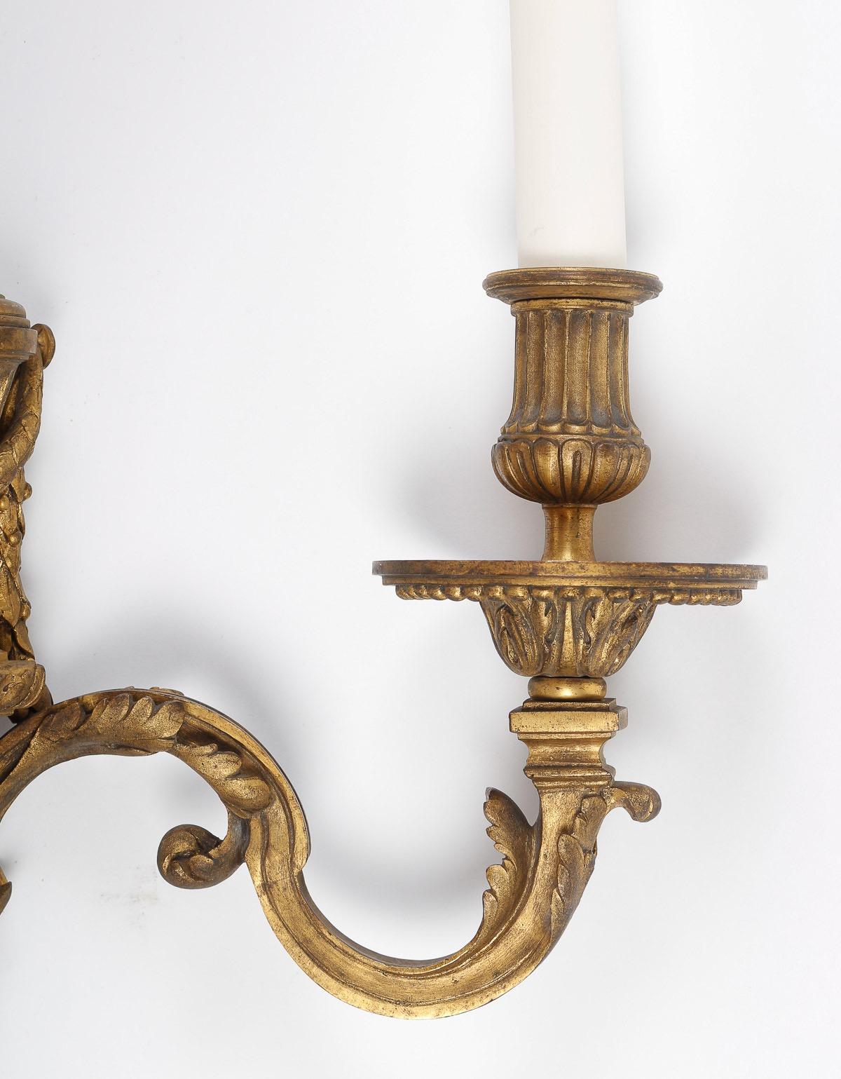 Late 19th Century French Pair of Napoleon III Ormolu Wall-Lights after Jean-Charles Delafosse For Sale