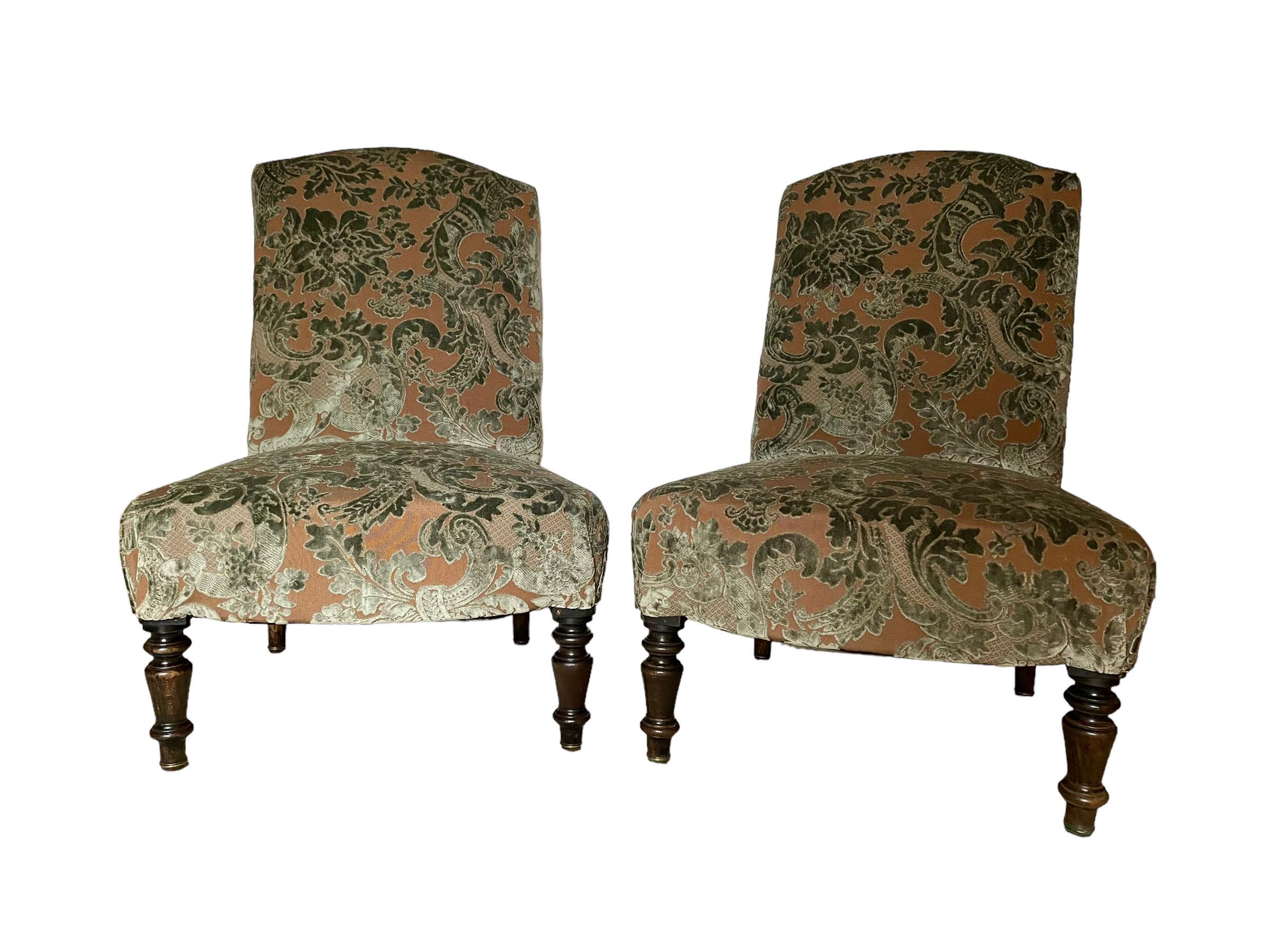 Ebonized Pair of Napoleon III Slipper Side Chairs For Sale
