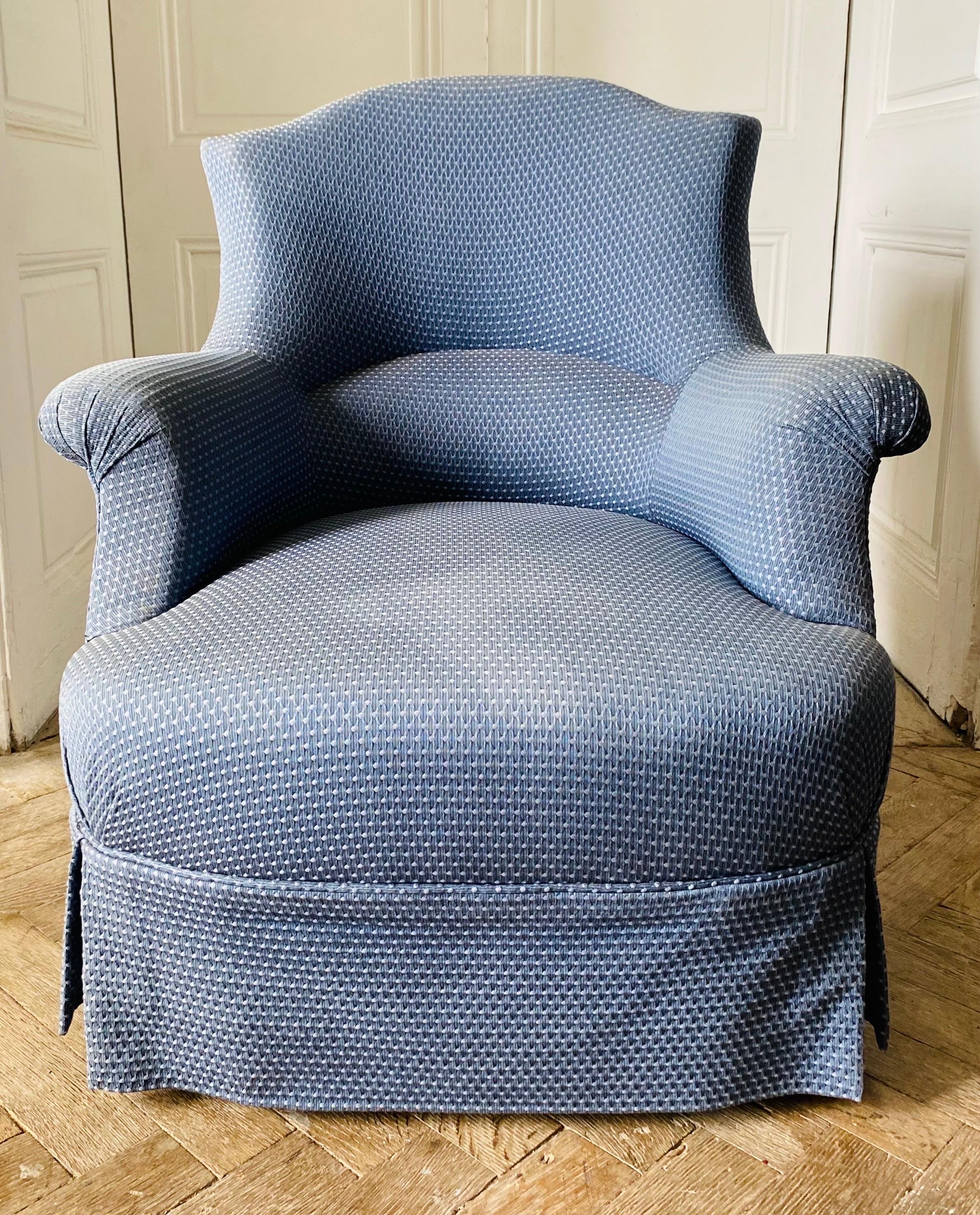 Paire de fauteuils crapauds Napoléon III sièges tapisserie bleue 19ème  en vente 5