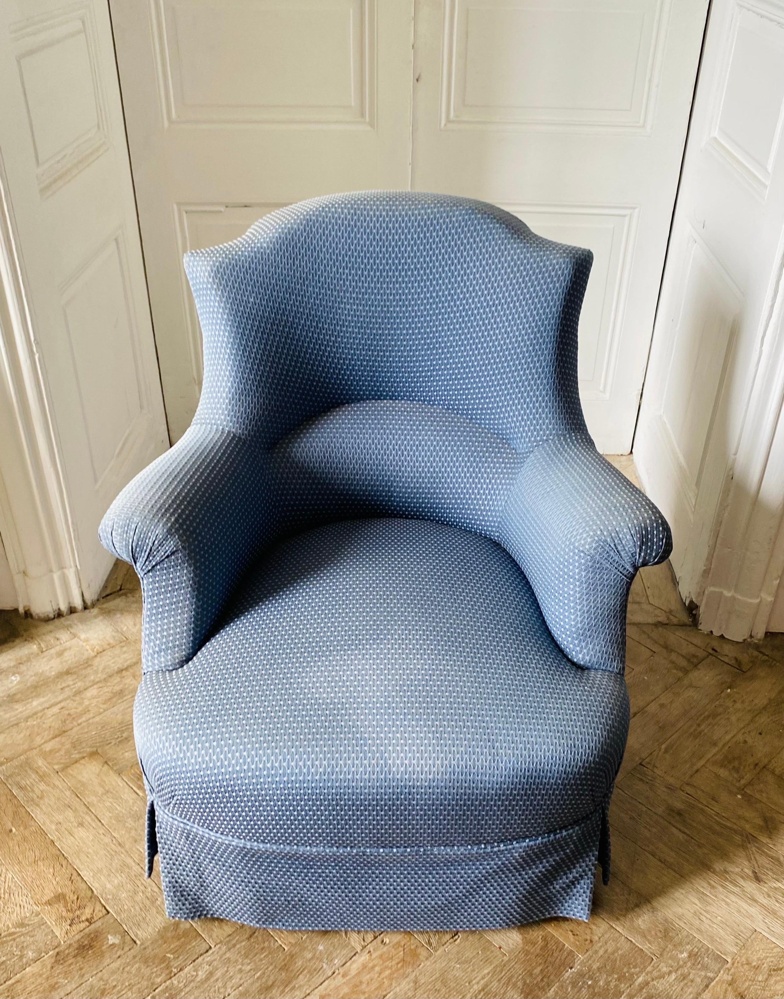 Paire de fauteuils crapauds Napoléon III sièges tapisserie bleue 19ème  en vente 6