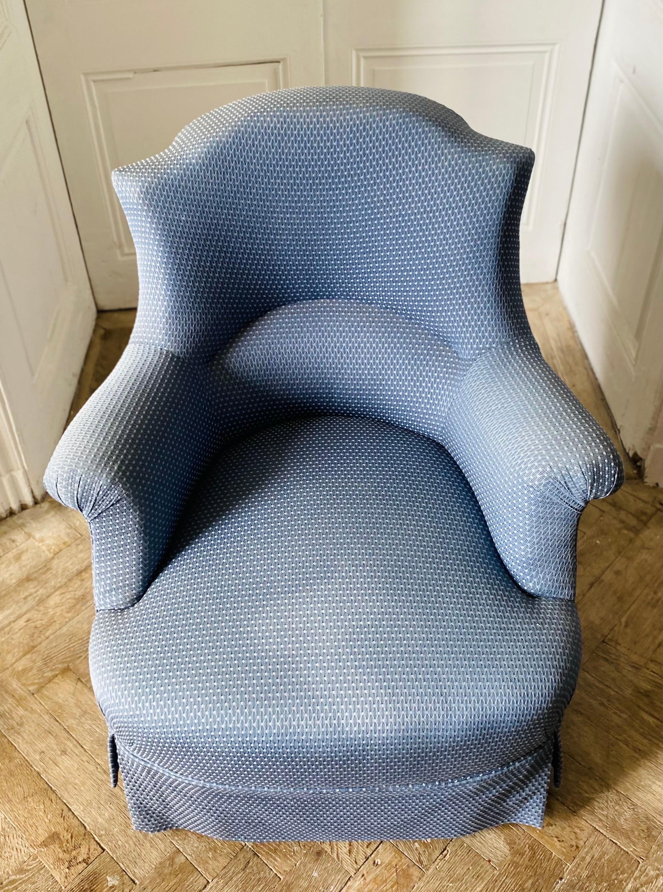 Paire de fauteuils crapauds Napoléon III sièges tapisserie bleue 19ème  en vente 7