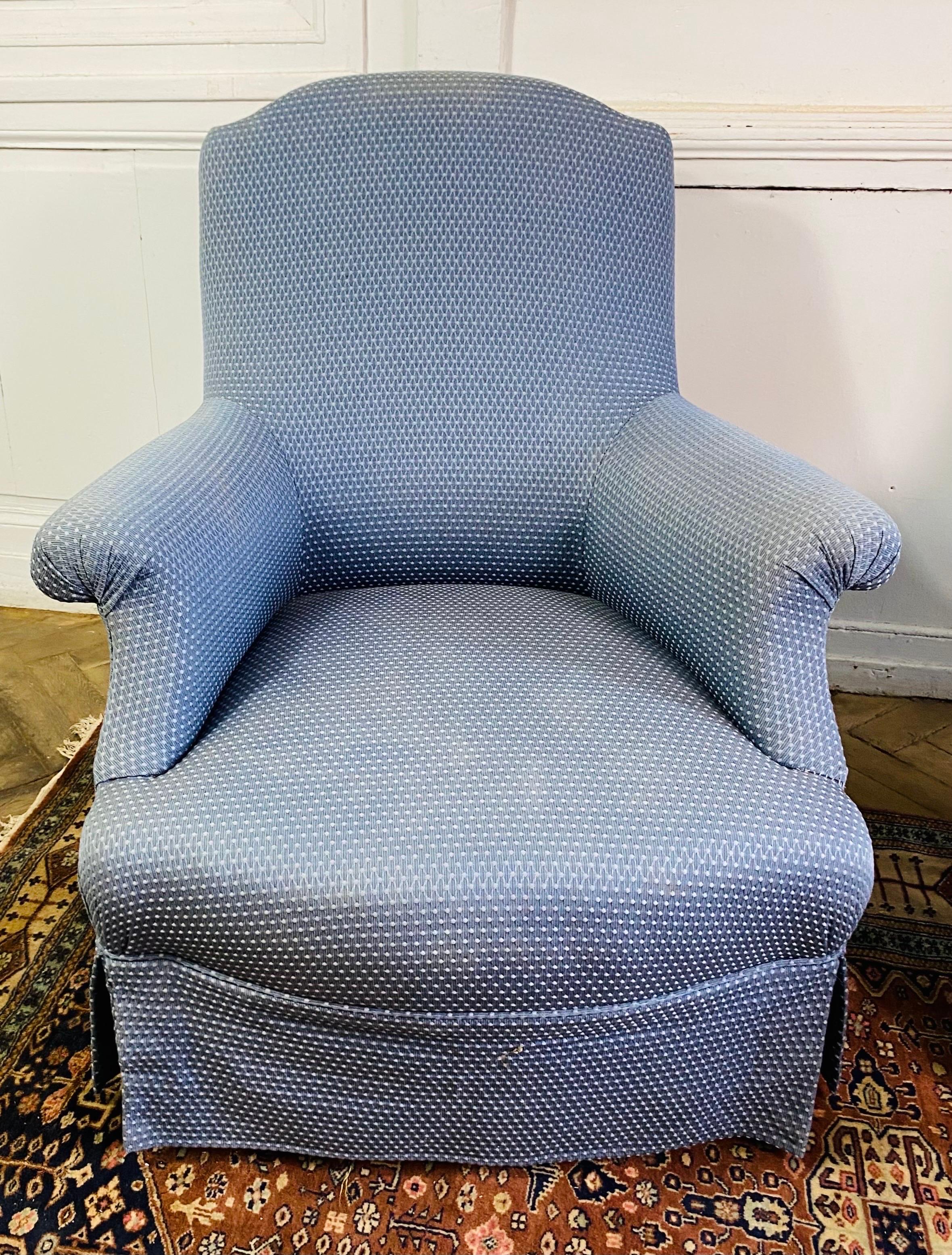 French Pair of Napoleon III toad chairs armchairs seating blue upholstery 19th  In Good Condition For Sale In Beuzevillette, FR