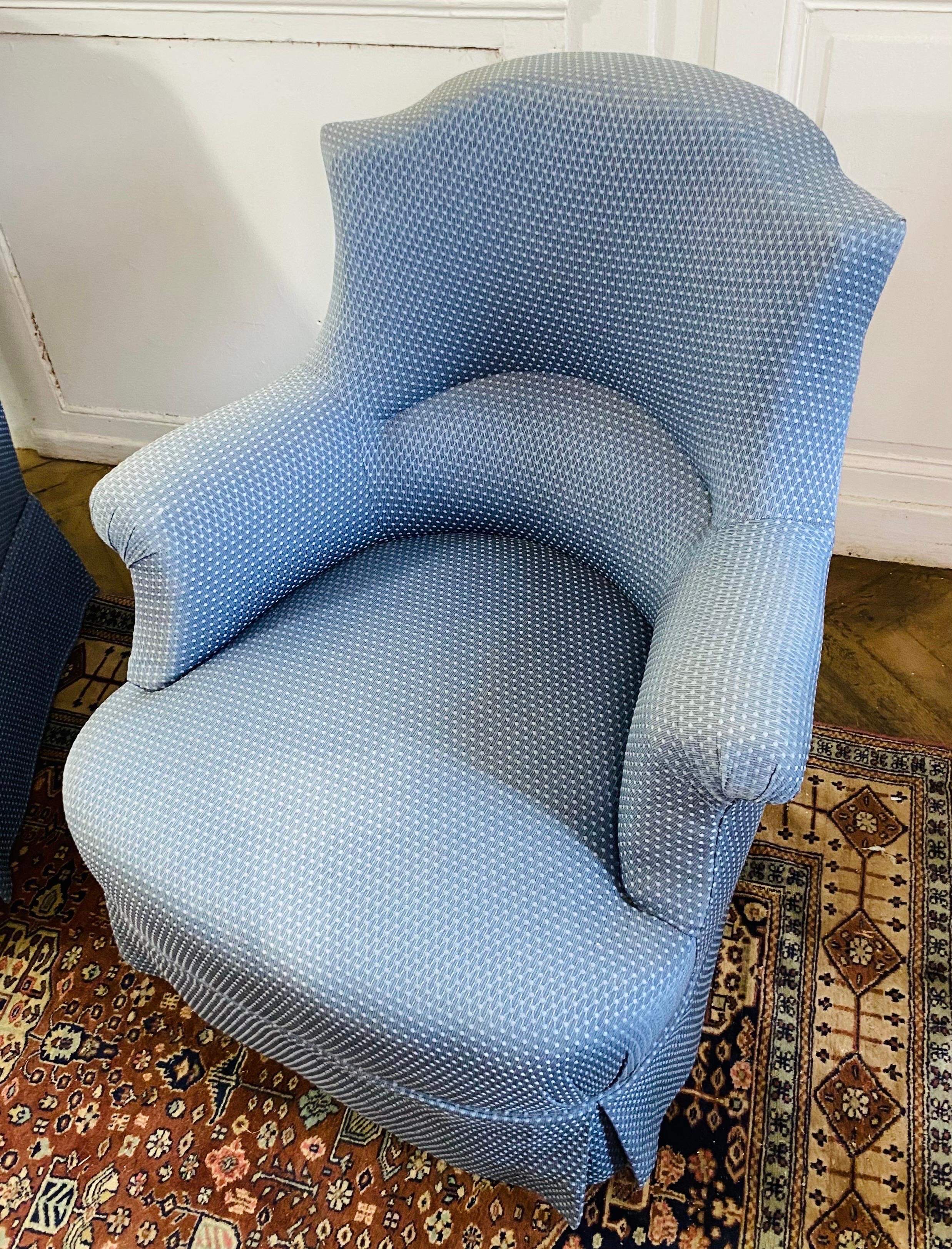 19th Century French Pair of Napoleon III toad chairs armchairs seating blue upholstery 19th  For Sale