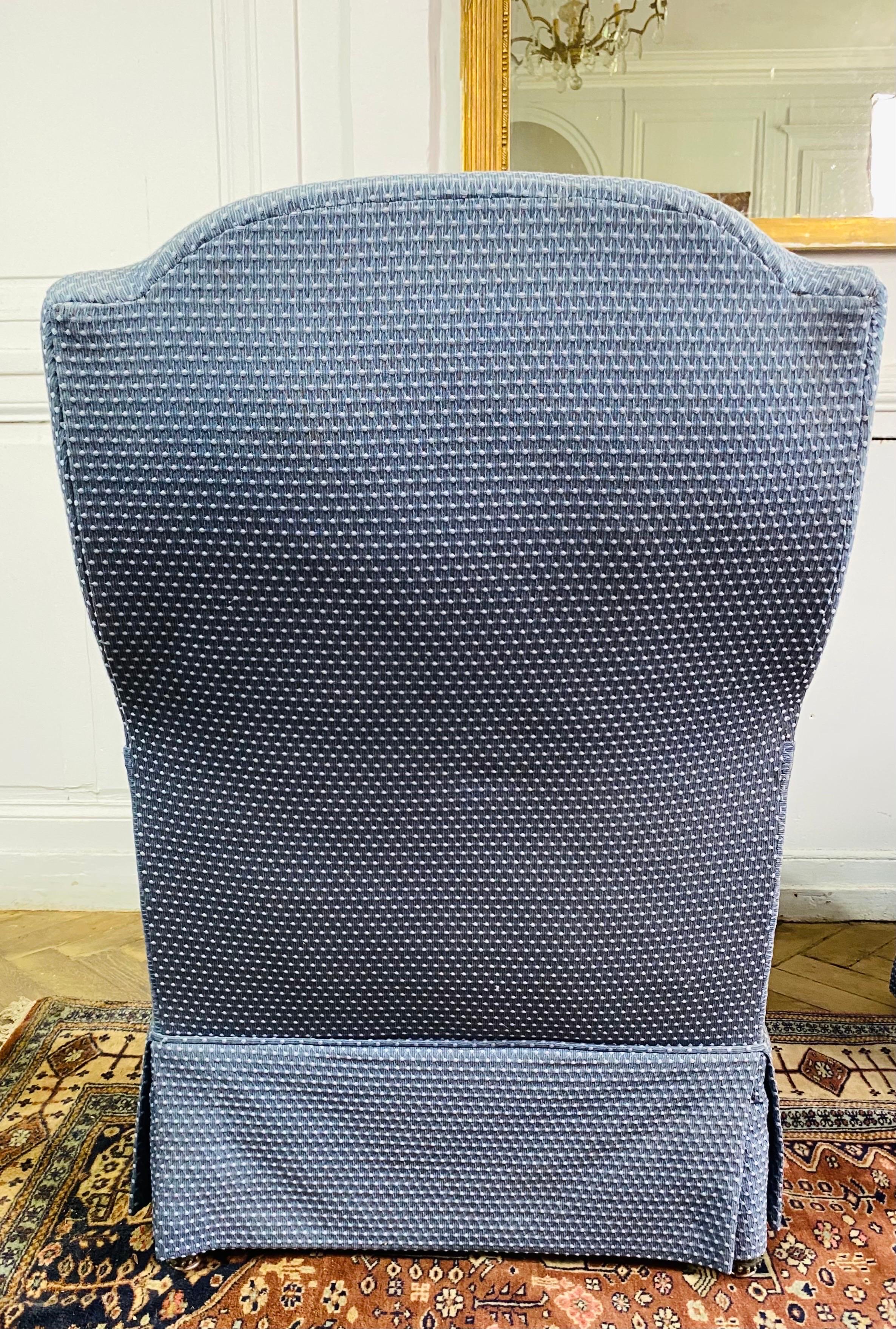 Tissu d'ameublement Paire de fauteuils crapauds Napoléon III sièges tapisserie bleue 19ème  en vente