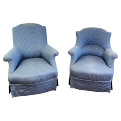 French Pair of Napoleon III toad chairs armchairs seating blue upholstery 19th 