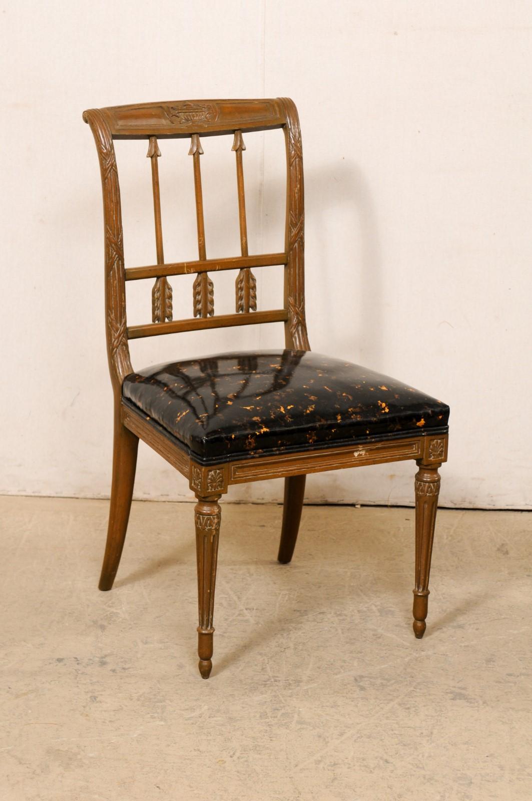 Neoclassical French Pair of Neoclassic Style Arrow Splat Side Chairs w/Upholstered Seats