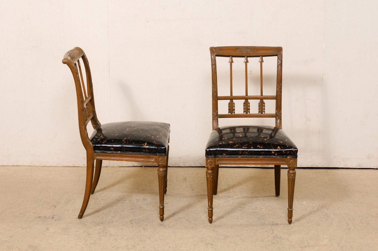 French Pair of Neoclassic Style Arrow Splat Side Chairs w/Upholstered Seats In Good Condition In Atlanta, GA