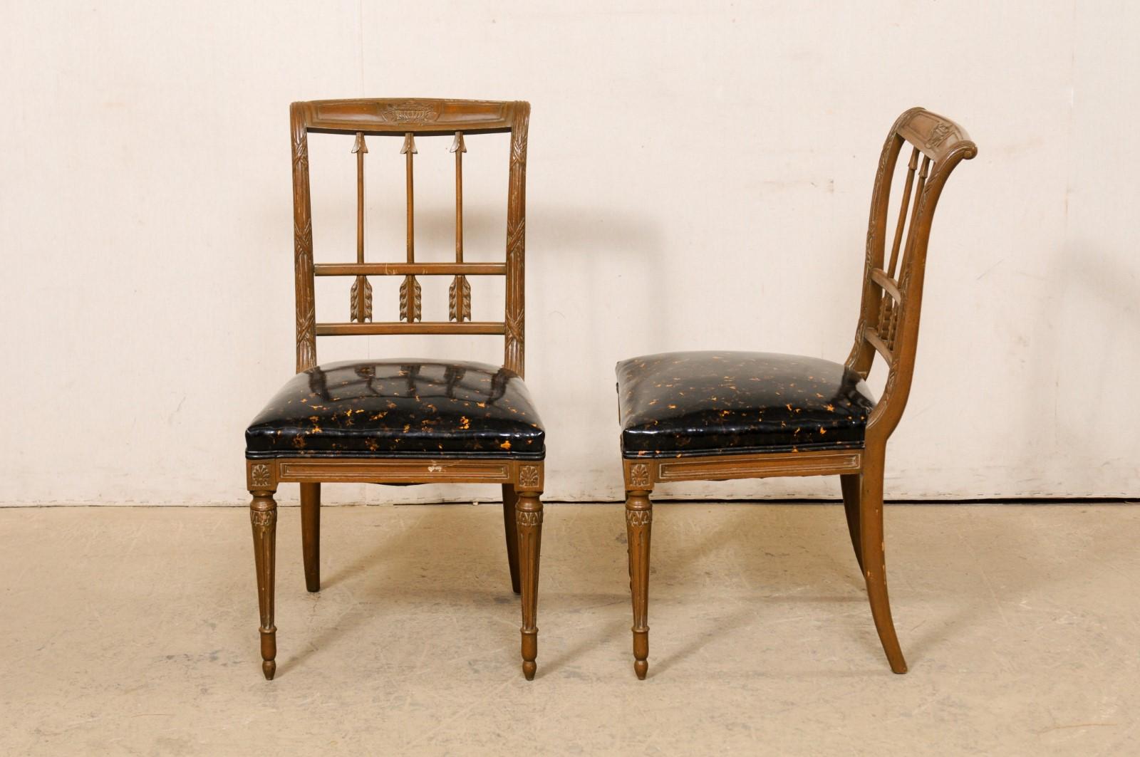 French Pair of Neoclassic Style Arrow Splat Side Chairs w/Upholstered Seats 3