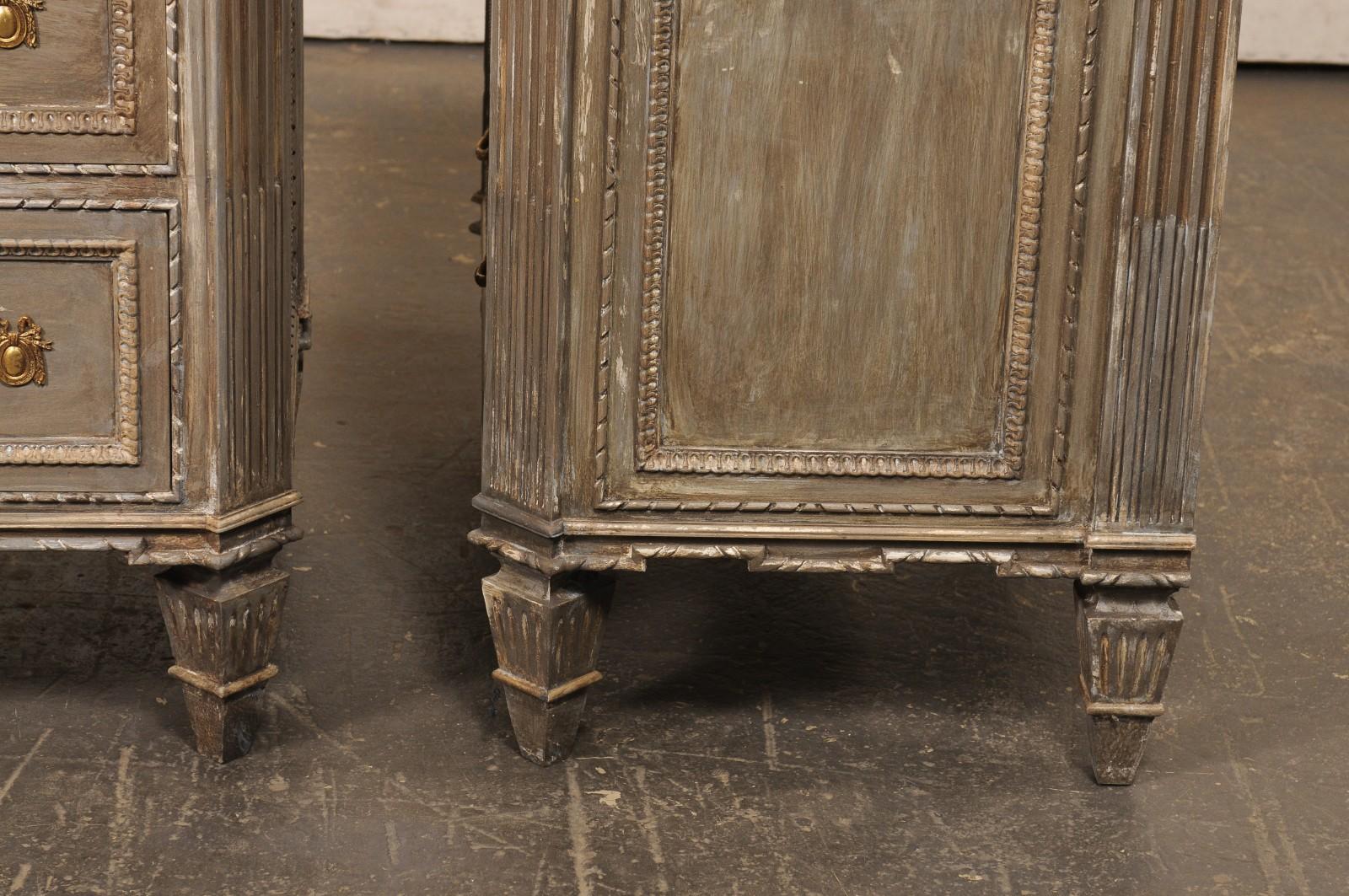 French Pair of Neoclassical Inspired 2-Drawer Side Chests w/Pull Out Shelf For Sale 8
