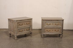 French Pair of Neoclassical Inspired 2-Drawer Side Chests w/Pull Out Shelf