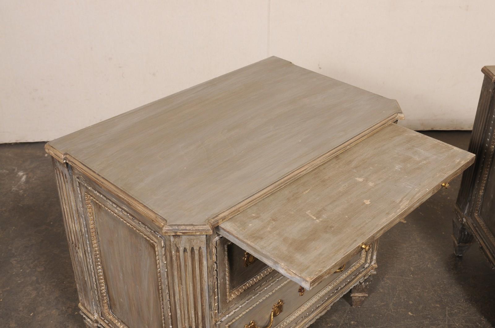 Contemporary French Pair of Neoclassical Inspired 2-Drawer Side Chests w/Pull Out Shelf For Sale