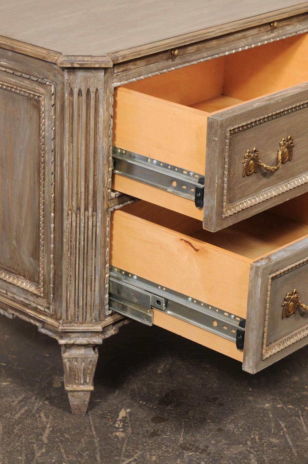French Pair of Neoclassical Inspired 2-Drawer Side Chests w/Pull Out Shelf For Sale 2