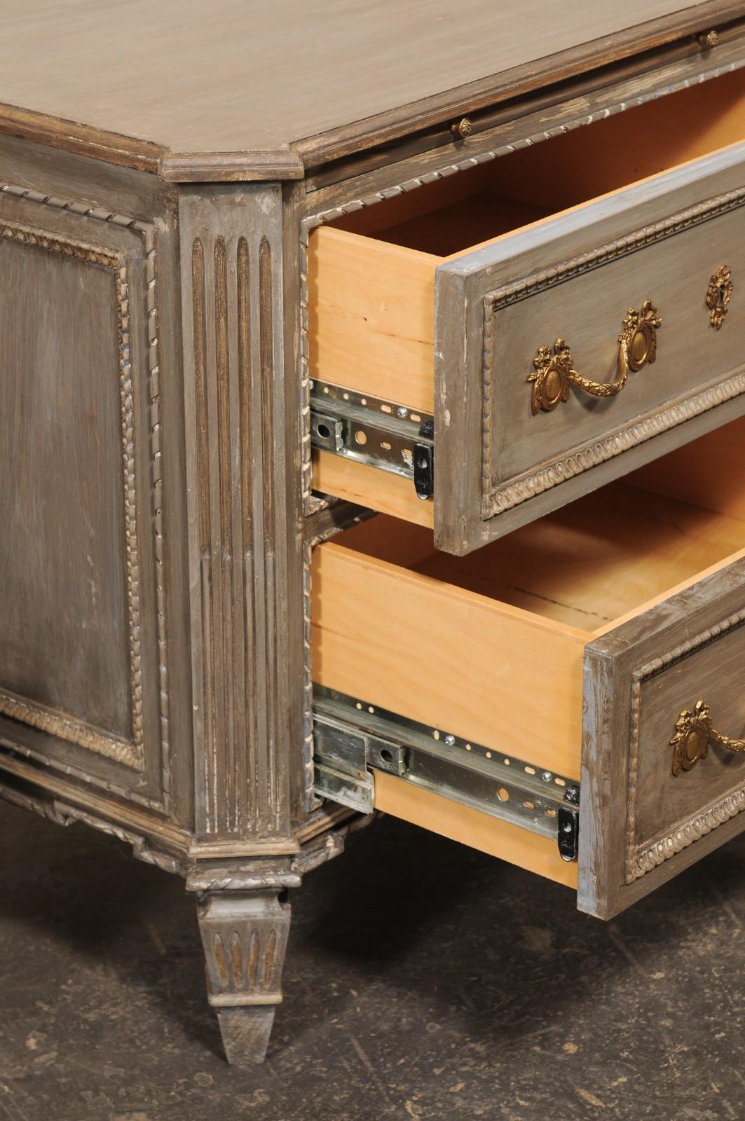 French Pair of Neoclassical Inspired 2-Drawer Side Chests w/Pull Out Shelf For Sale 3