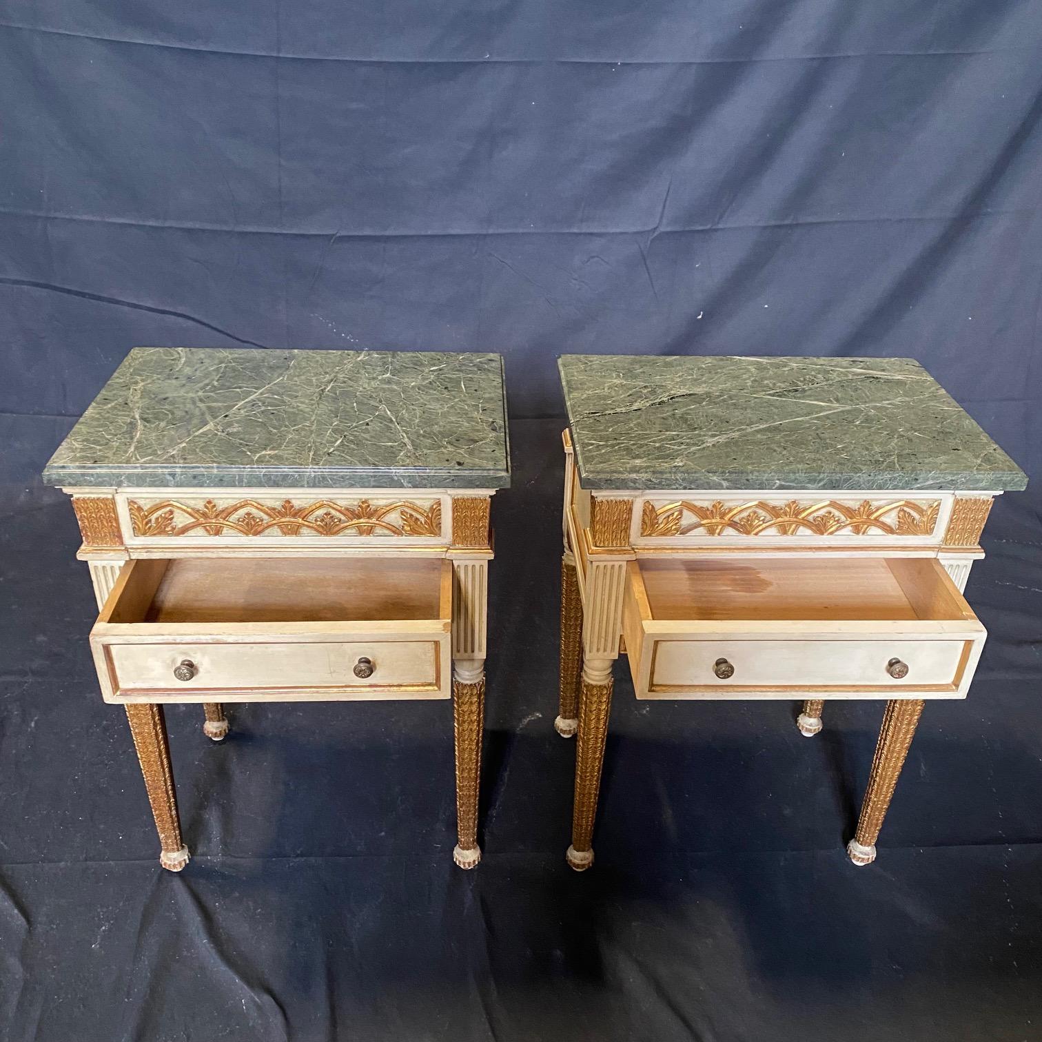 French Pair of Neoclassical Style Painted Wood Nightstands 9