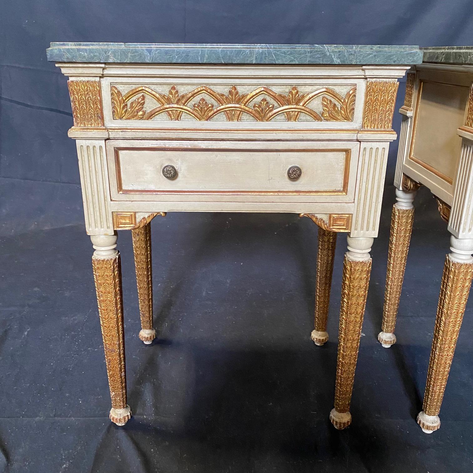 Marble French Pair of Neoclassical Style Painted Wood Nightstands For Sale