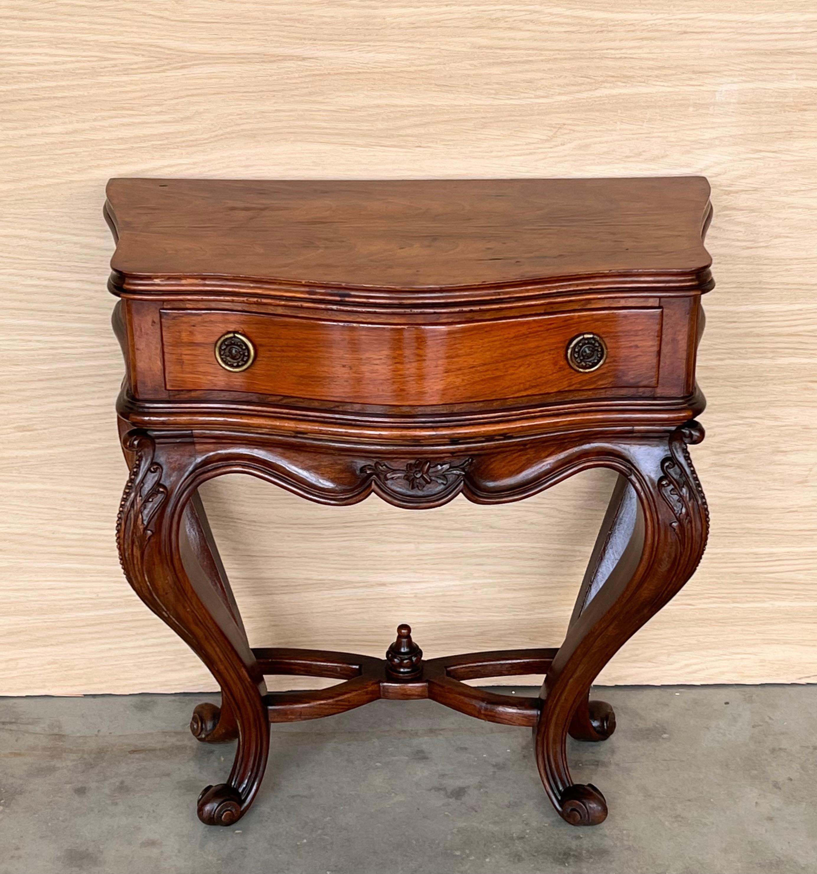 French Provincial French Pair of Nightstand Tables with Carved Drawer and Cabriole Legs