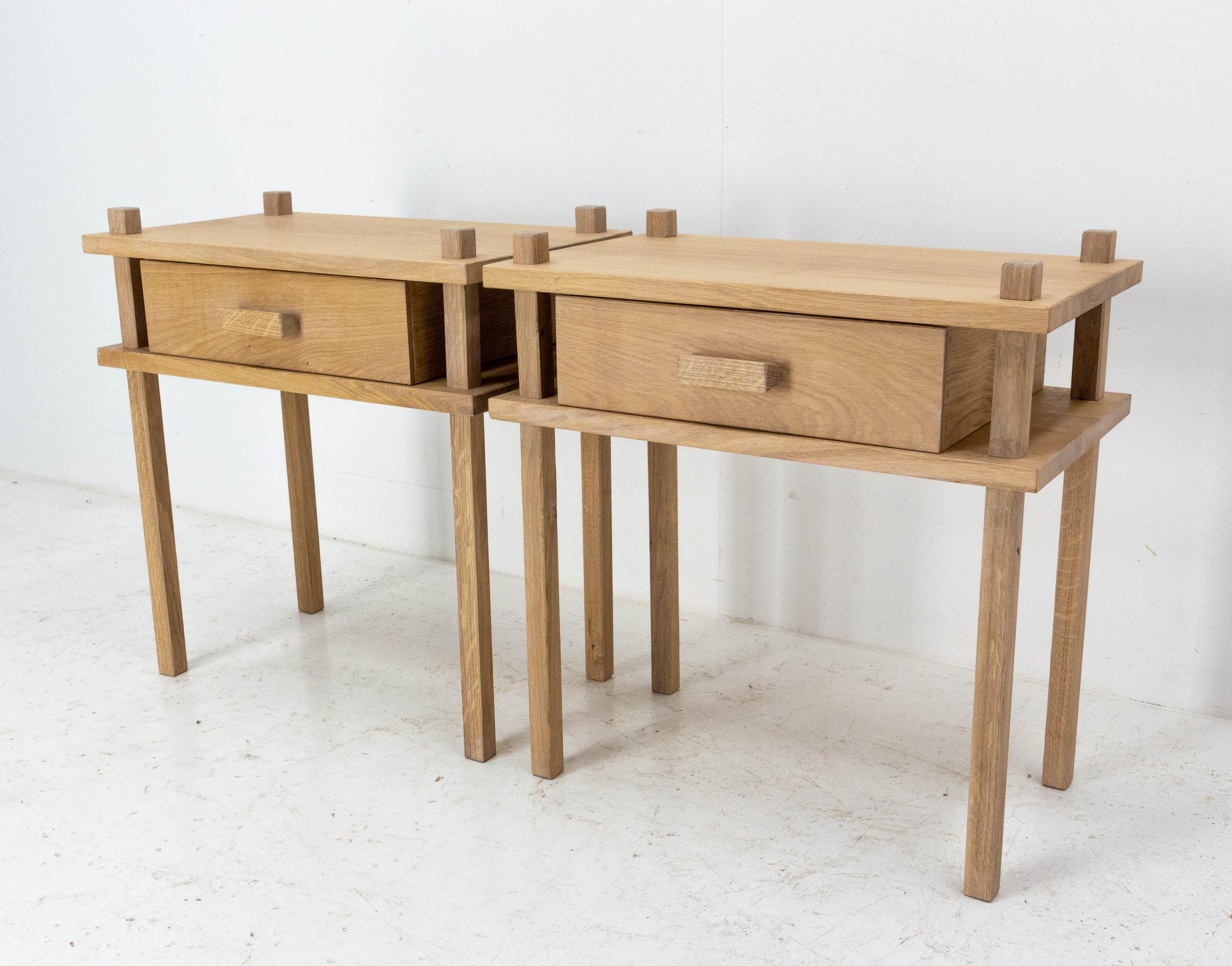 Brutalist French Pair of Nightstands Side Cabinets Bedside  Depth 18 in For Sale