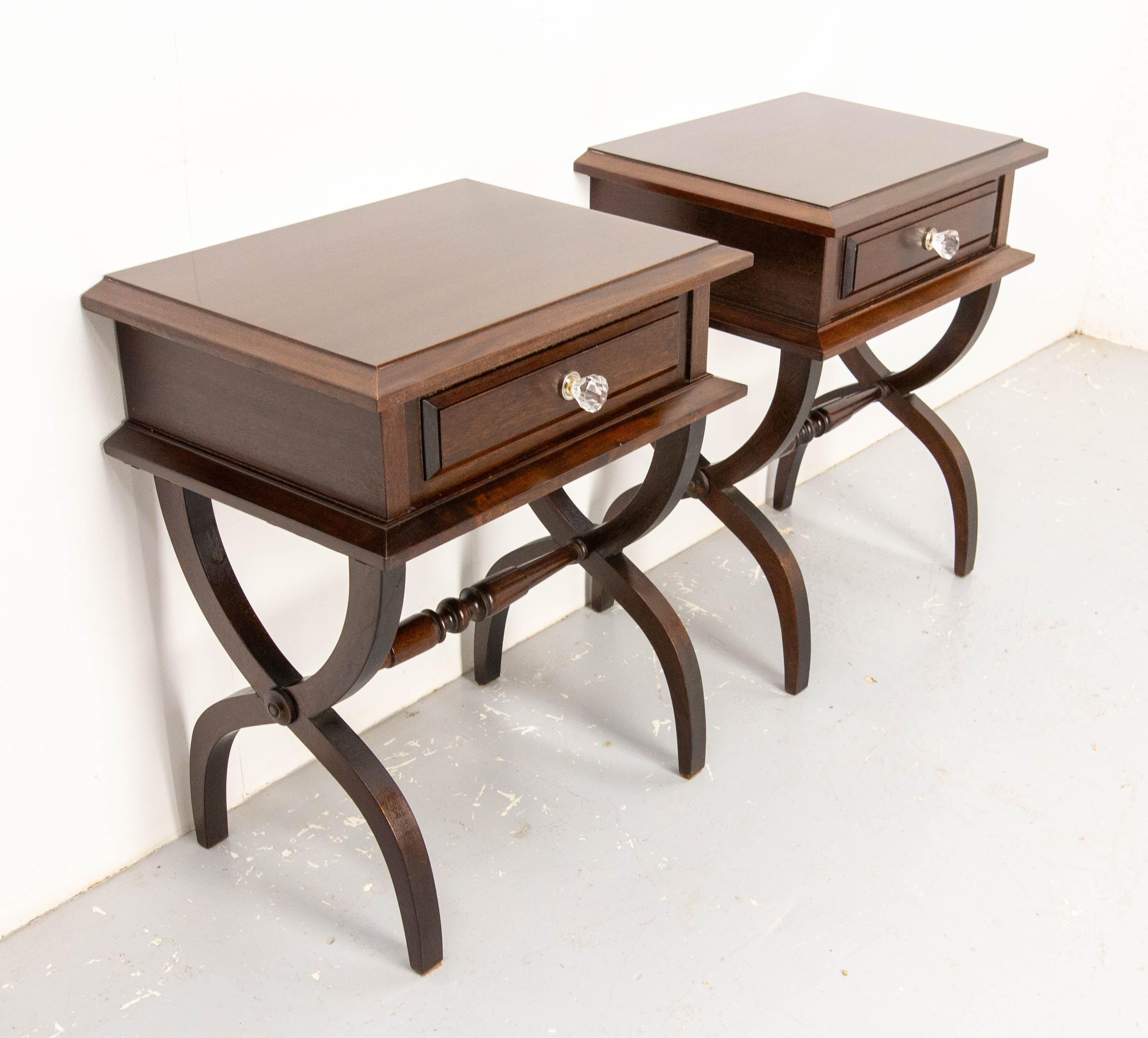Mid-Century Modern French Pair of Nightstands Side Cabinets Bedside Iroko and Resin, circa 1960