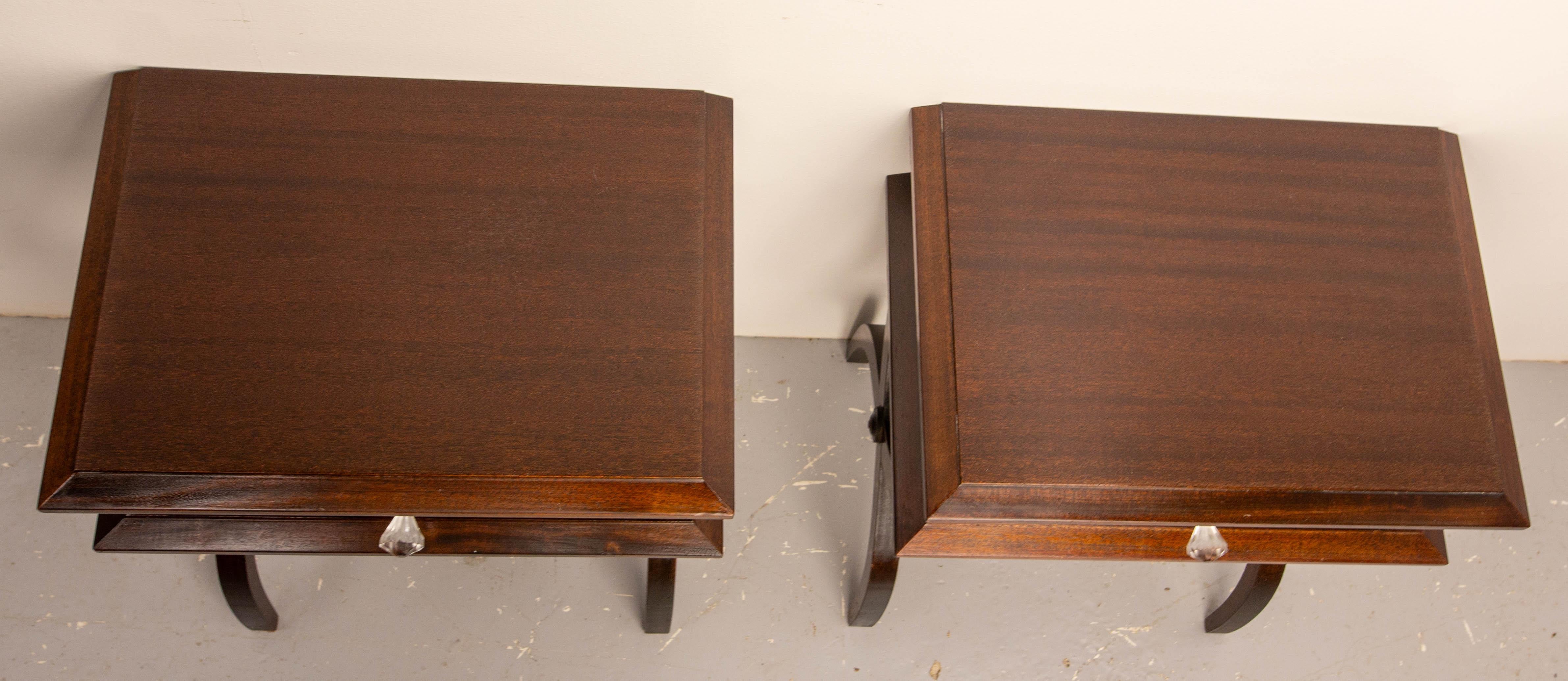 20th Century French Pair of Nightstands Side Cabinets Bedside Iroko and Resin, circa 1960 For Sale