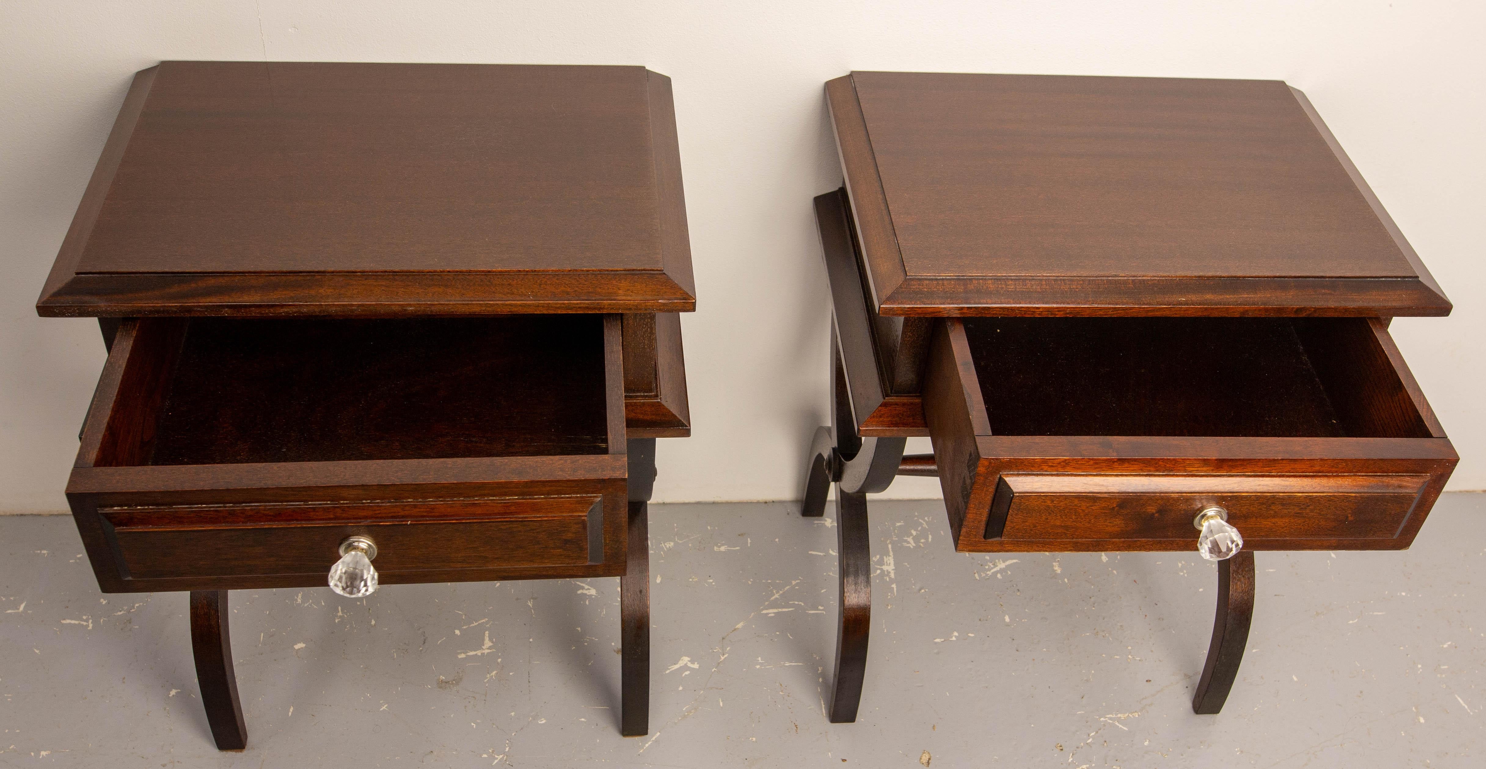 Wood French Pair of Nightstands Side Cabinets Bedside Iroko and Resin, circa 1960 For Sale