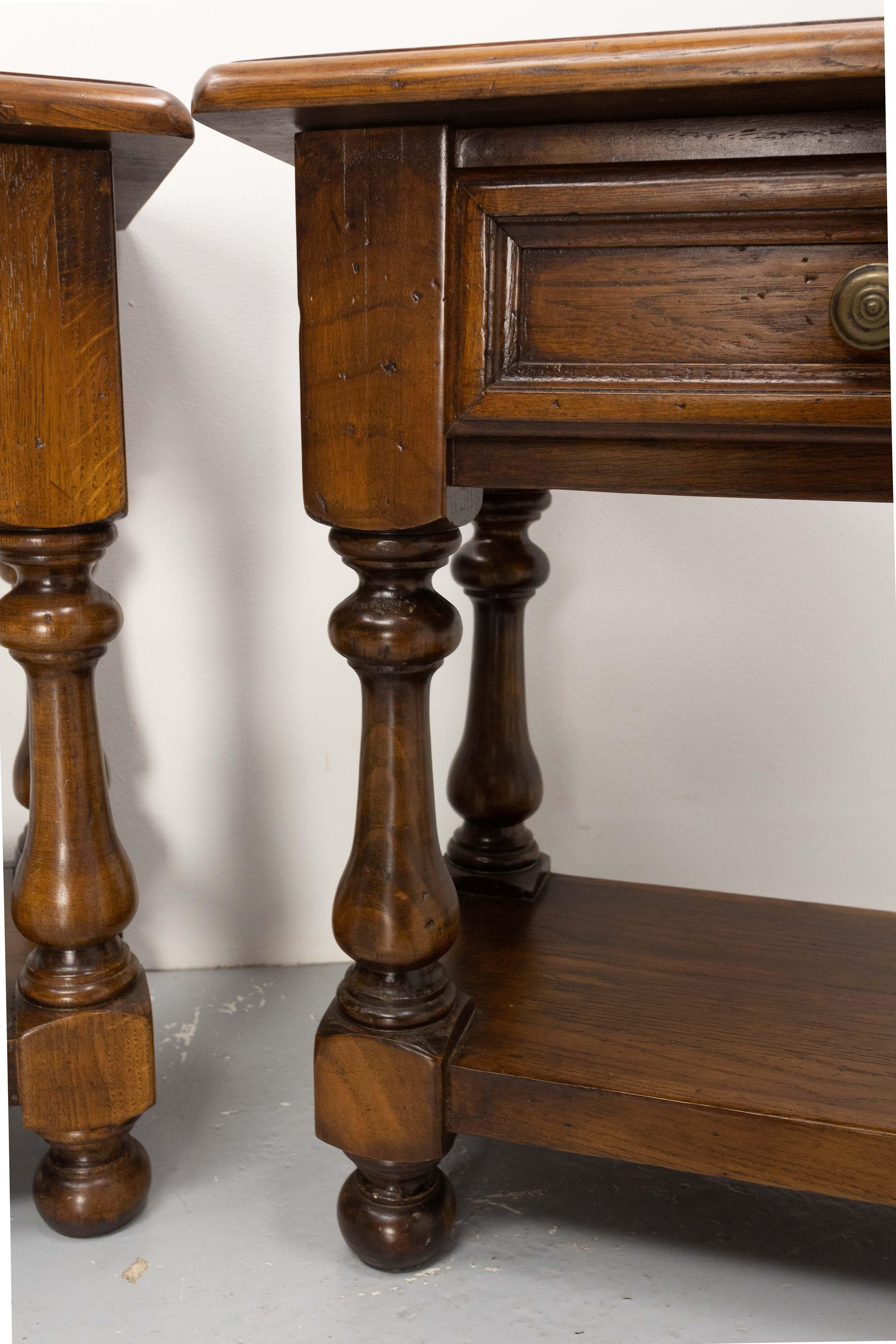 French Pair of Nightstands Side Cabinets Bedside Massive Oak, circa 1980 1