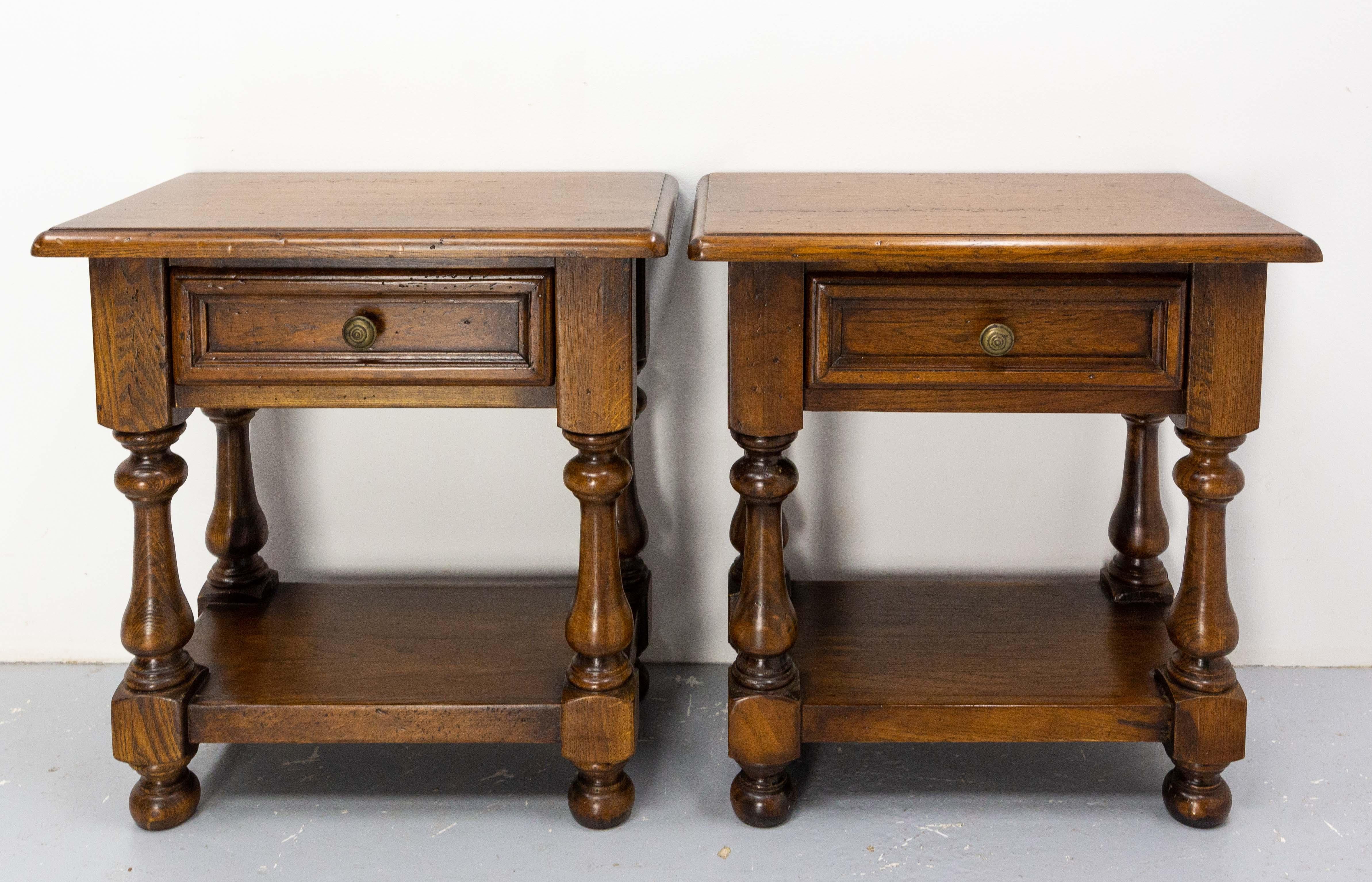 French Pair of Nightstands Side Cabinets Bedside Massive Oak, circa 1980 2