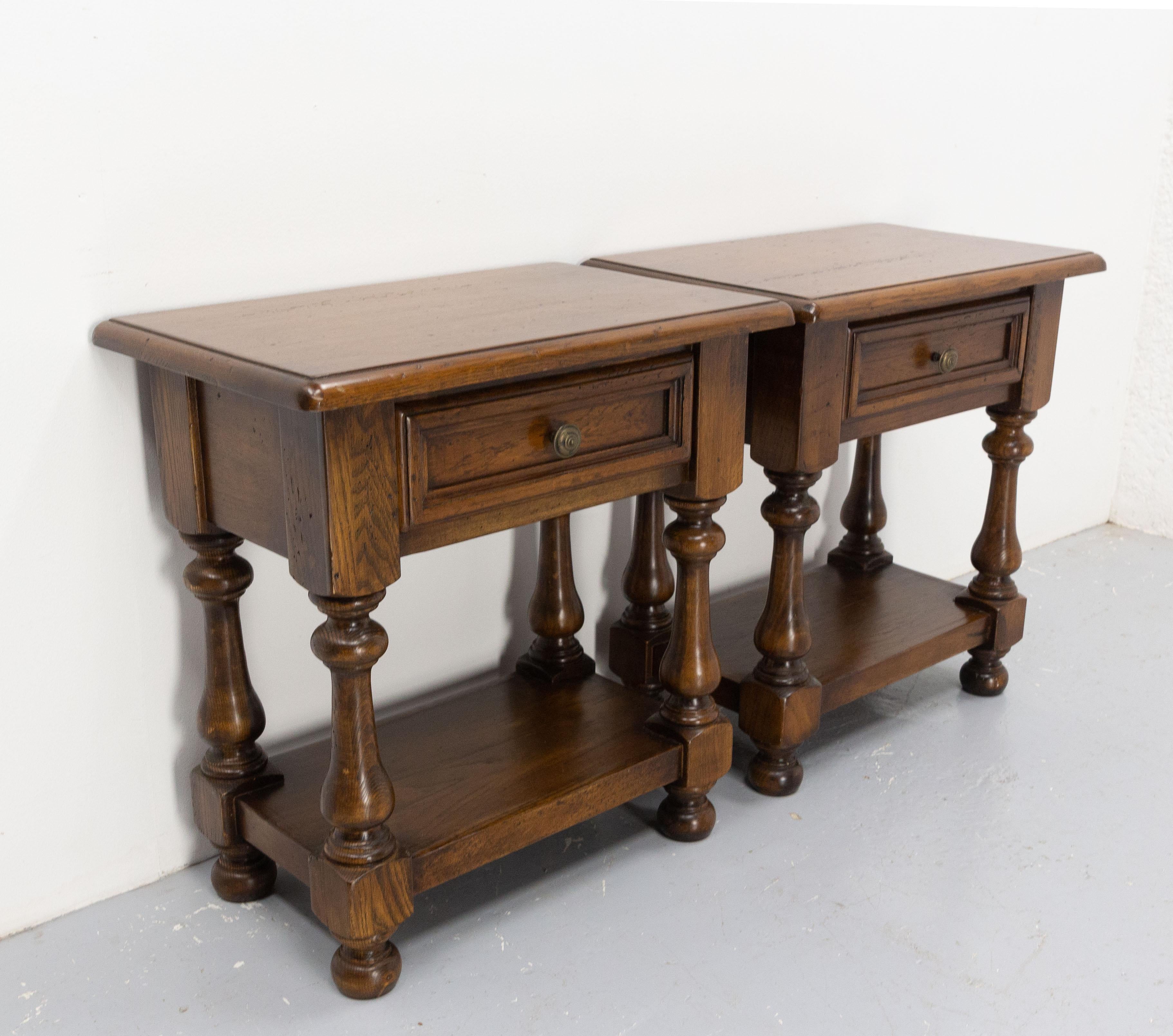 French Pair of Nightstands Side Cabinets Bedside Massive Oak, circa 1980 3