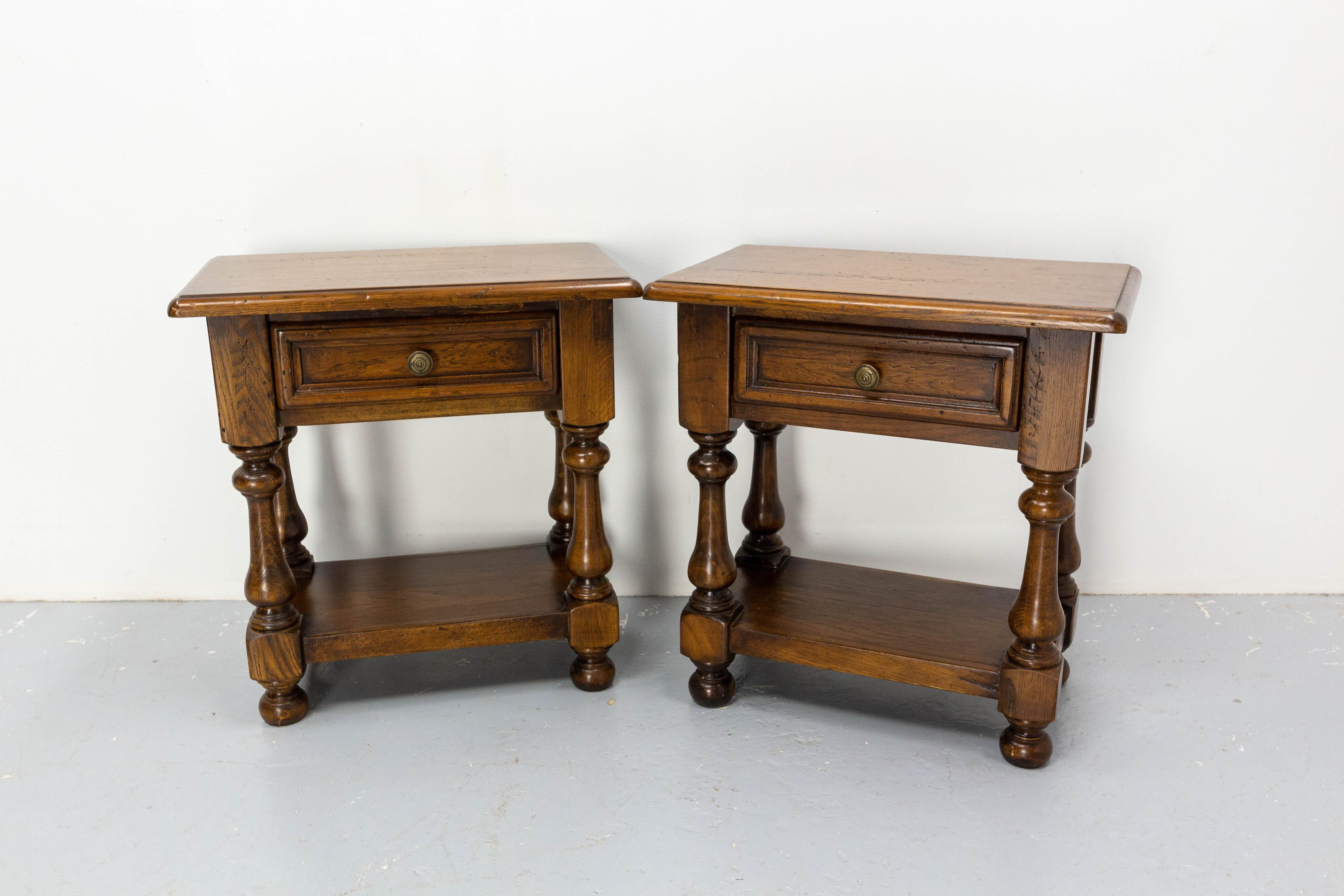 French Pair of Nightstands Side Cabinets Bedside Massive Oak, circa 1980 4