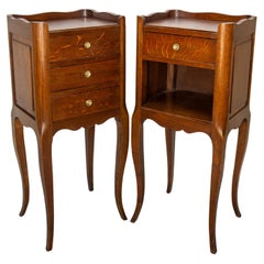 French Pair of Nightstands Side Cabinets Bedside Oak 
Brass, circa 1960